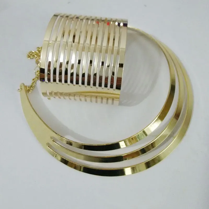 Trendy Gold Plated Torques Opened Cuff Bracelet Bangles Necklace Sets Women Party Statement Jewelry Set