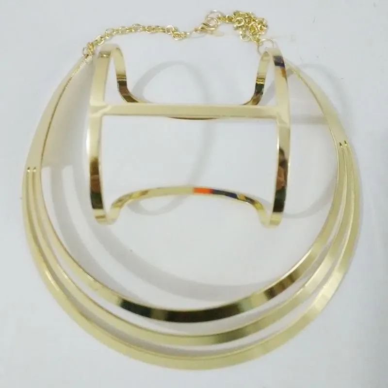 Trendy Gold Plated Torques Opened Cuff Bracelet Bangles Necklace Sets Women Party Statement Jewelry Set