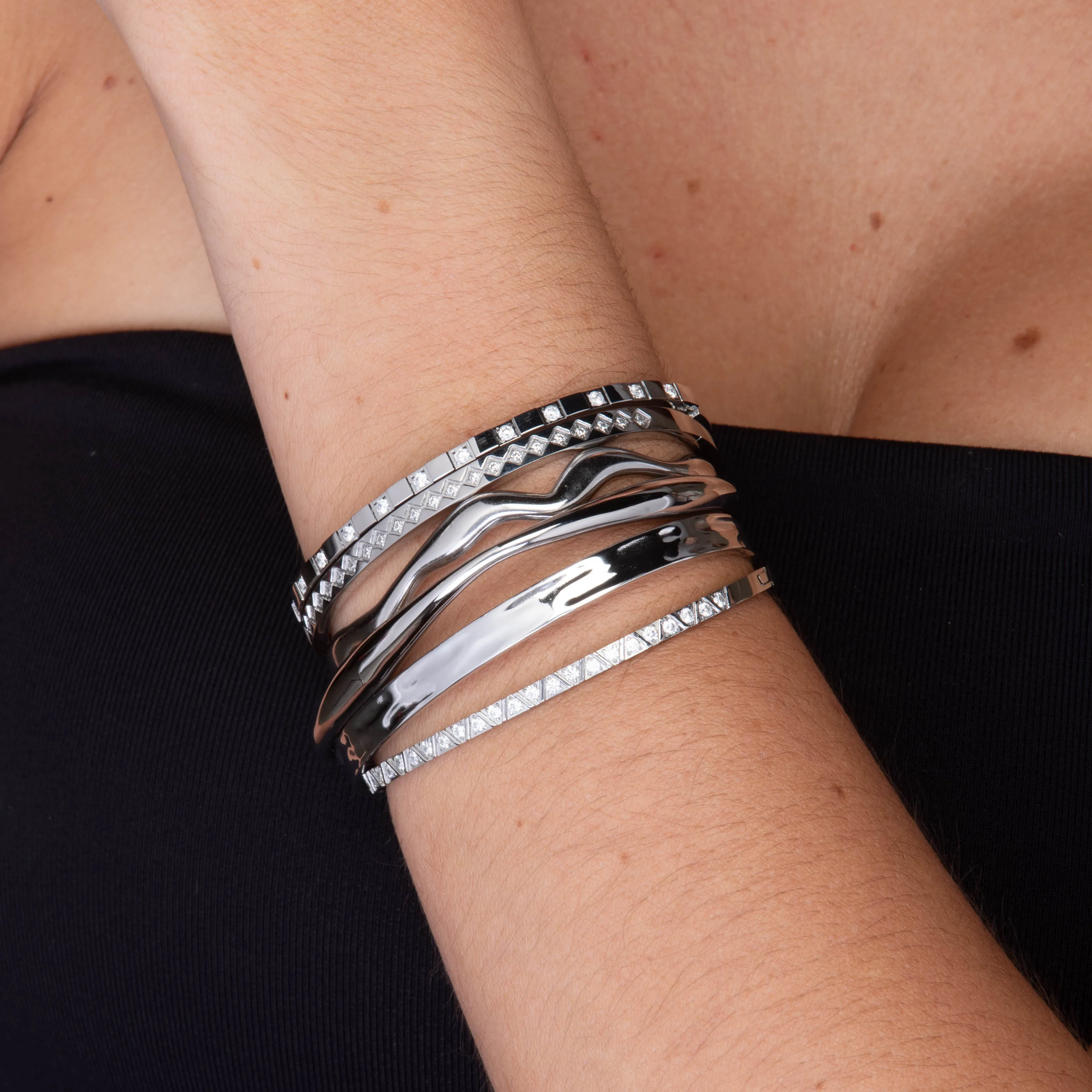 Triangle Sapphire Hinged Bangle Bracelet