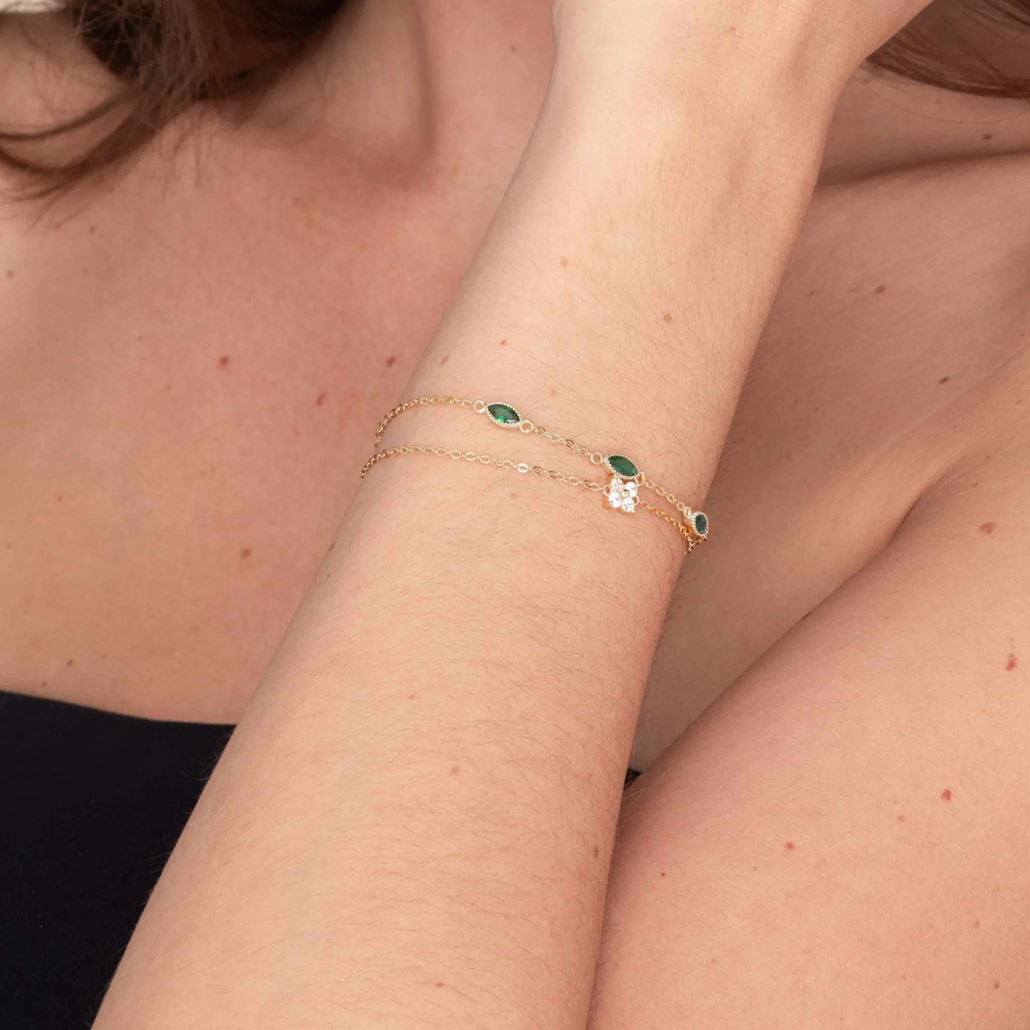 Trio Emerald Evil Eve Marquise Chain Bracelet