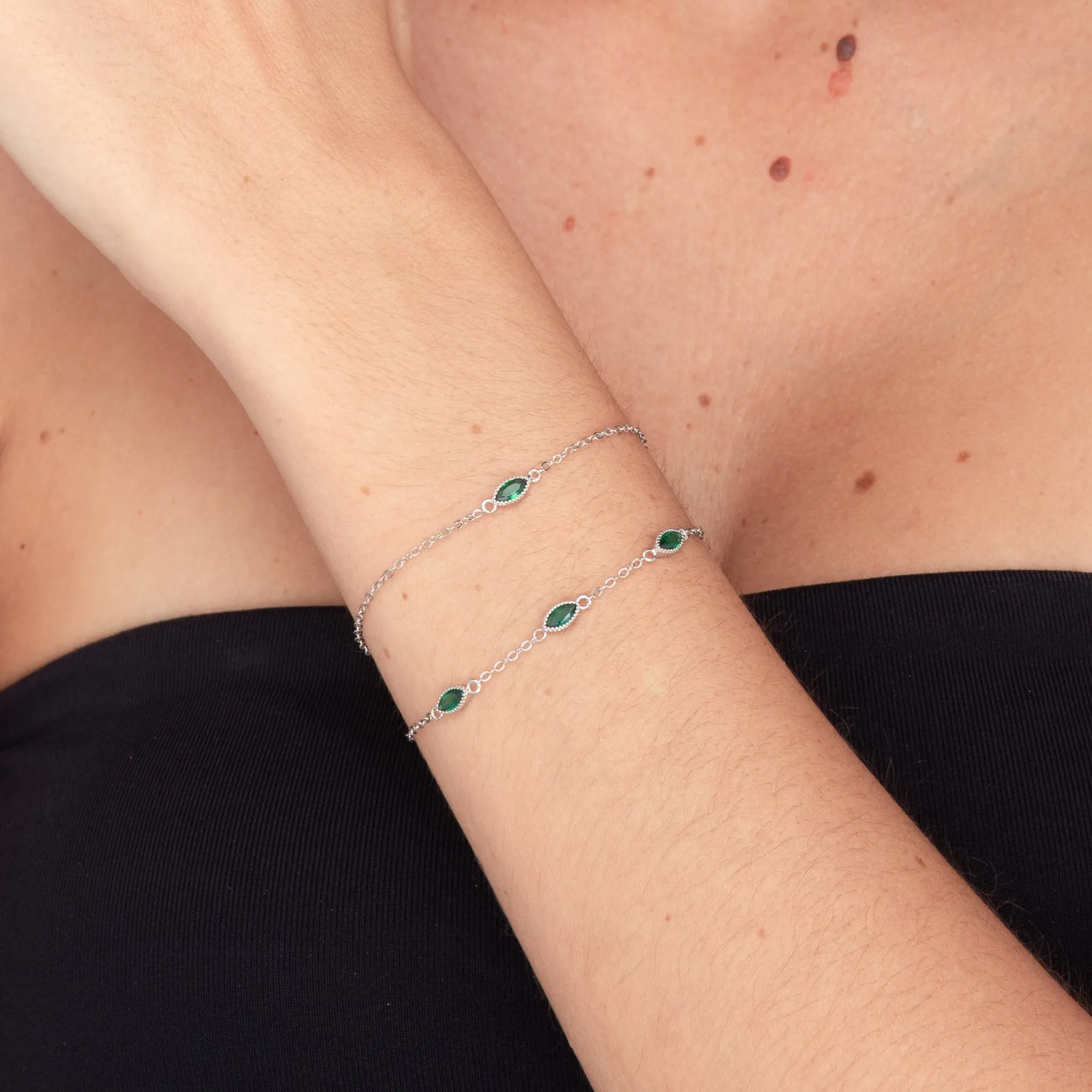 Trio Emerald Evil Eve Marquise Chain Bracelet
