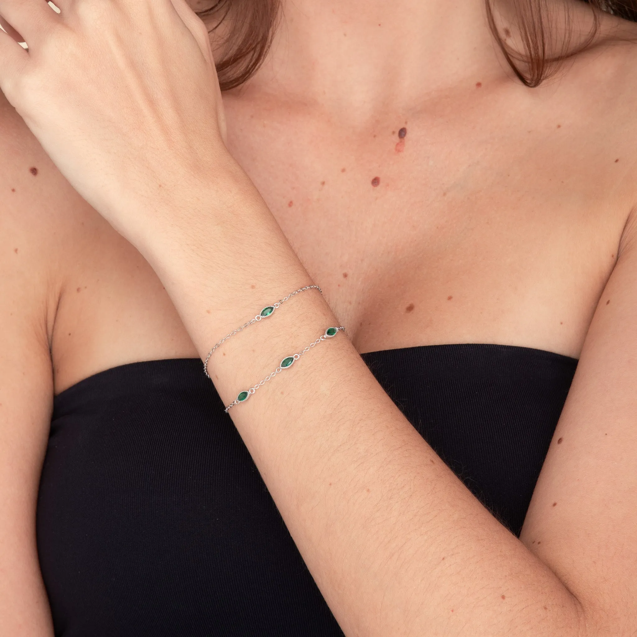 Trio Emerald Evil Eve Marquise Chain Bracelet