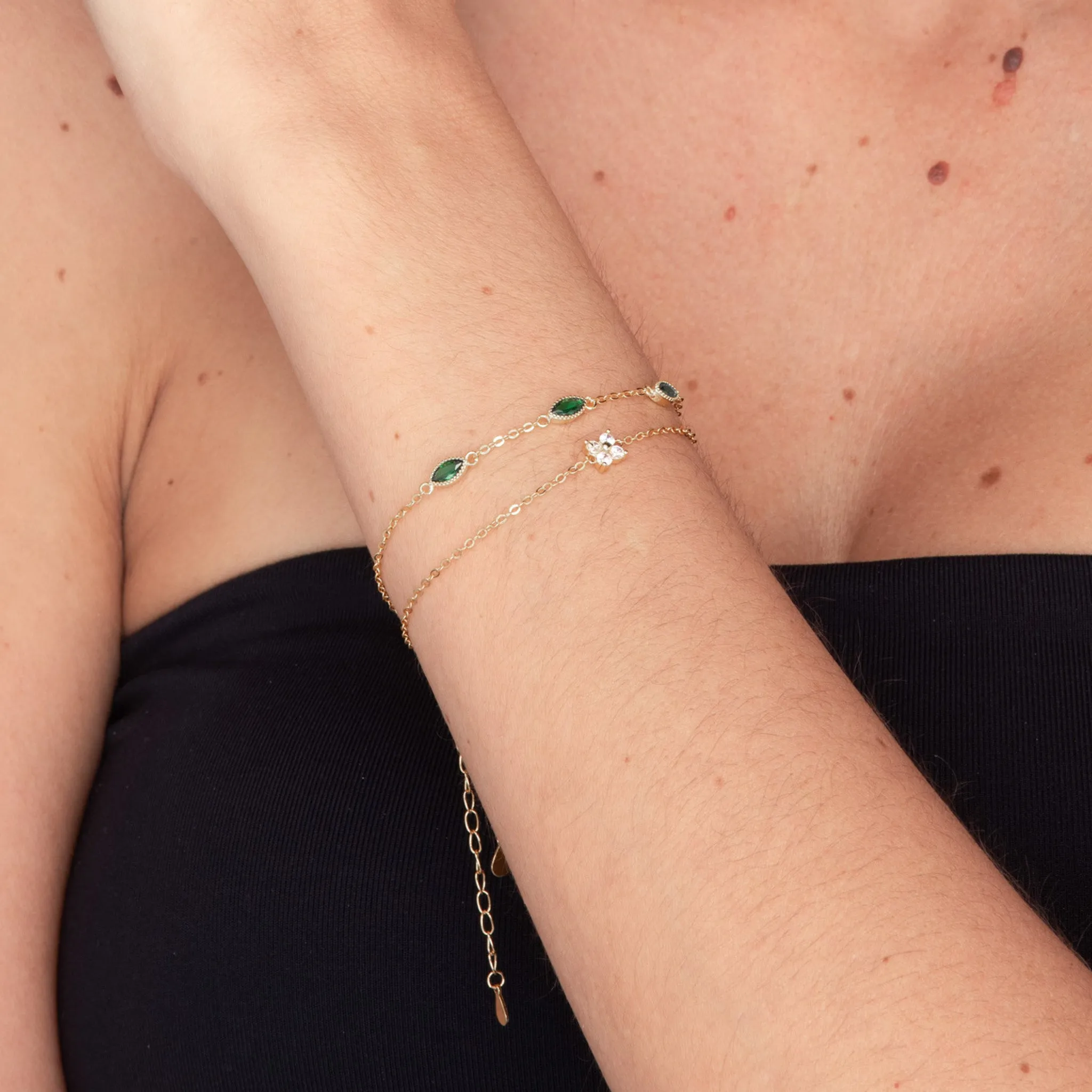 Trio Emerald Evil Eve Marquise Chain Bracelet