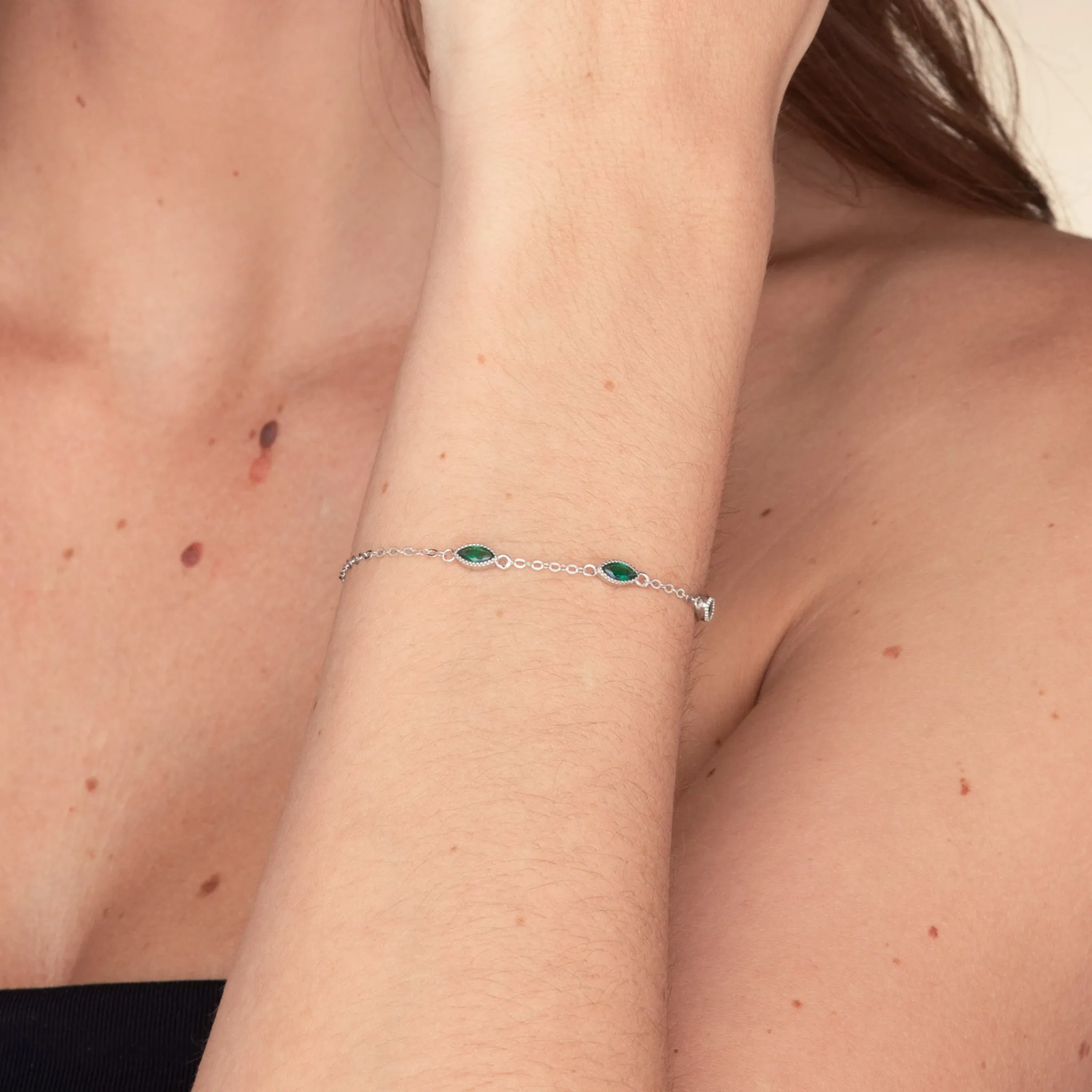 Trio Emerald Evil Eve Marquise Chain Bracelet