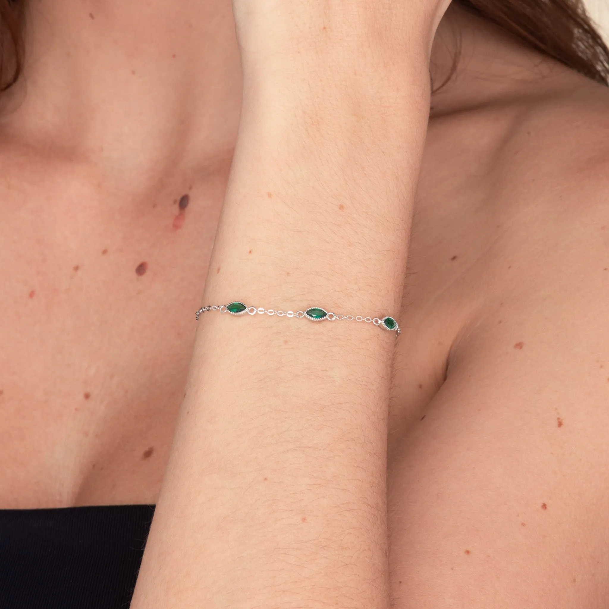 Trio Emerald Evil Eve Marquise Chain Bracelet