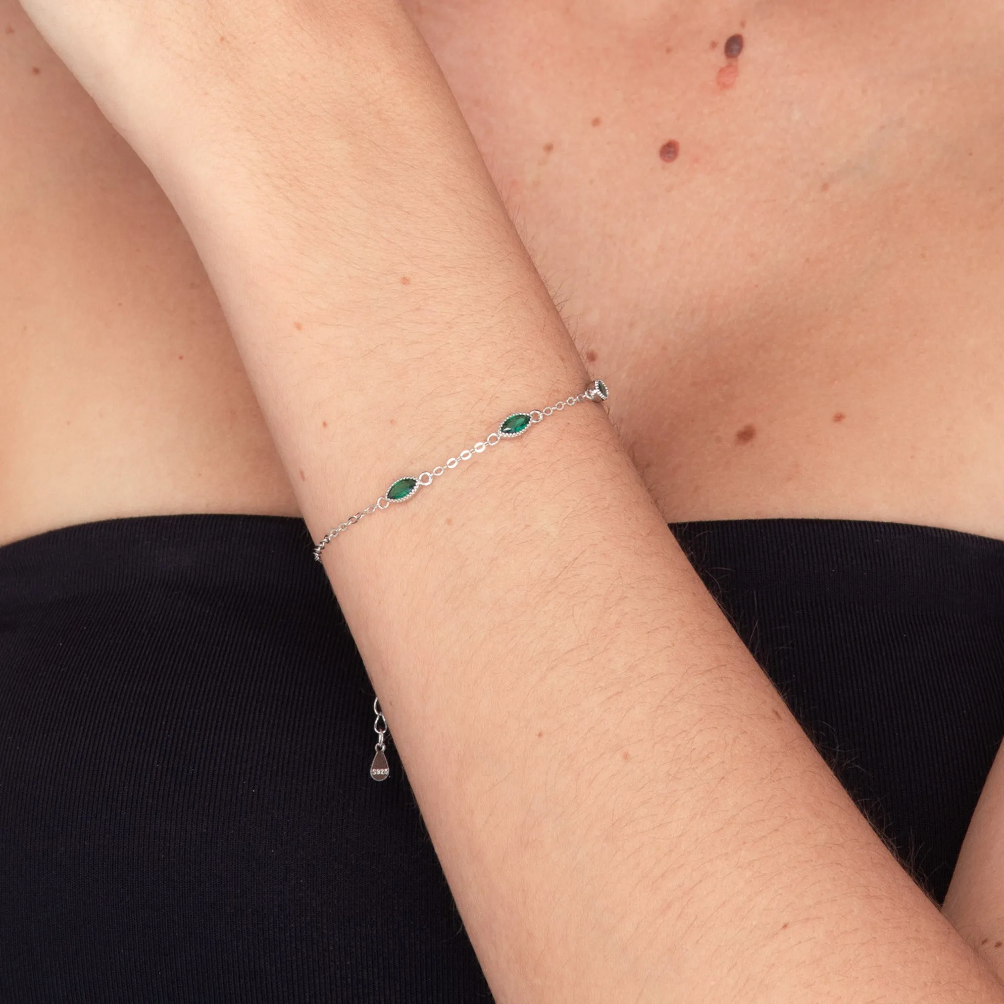 Trio Emerald Evil Eve Marquise Chain Bracelet