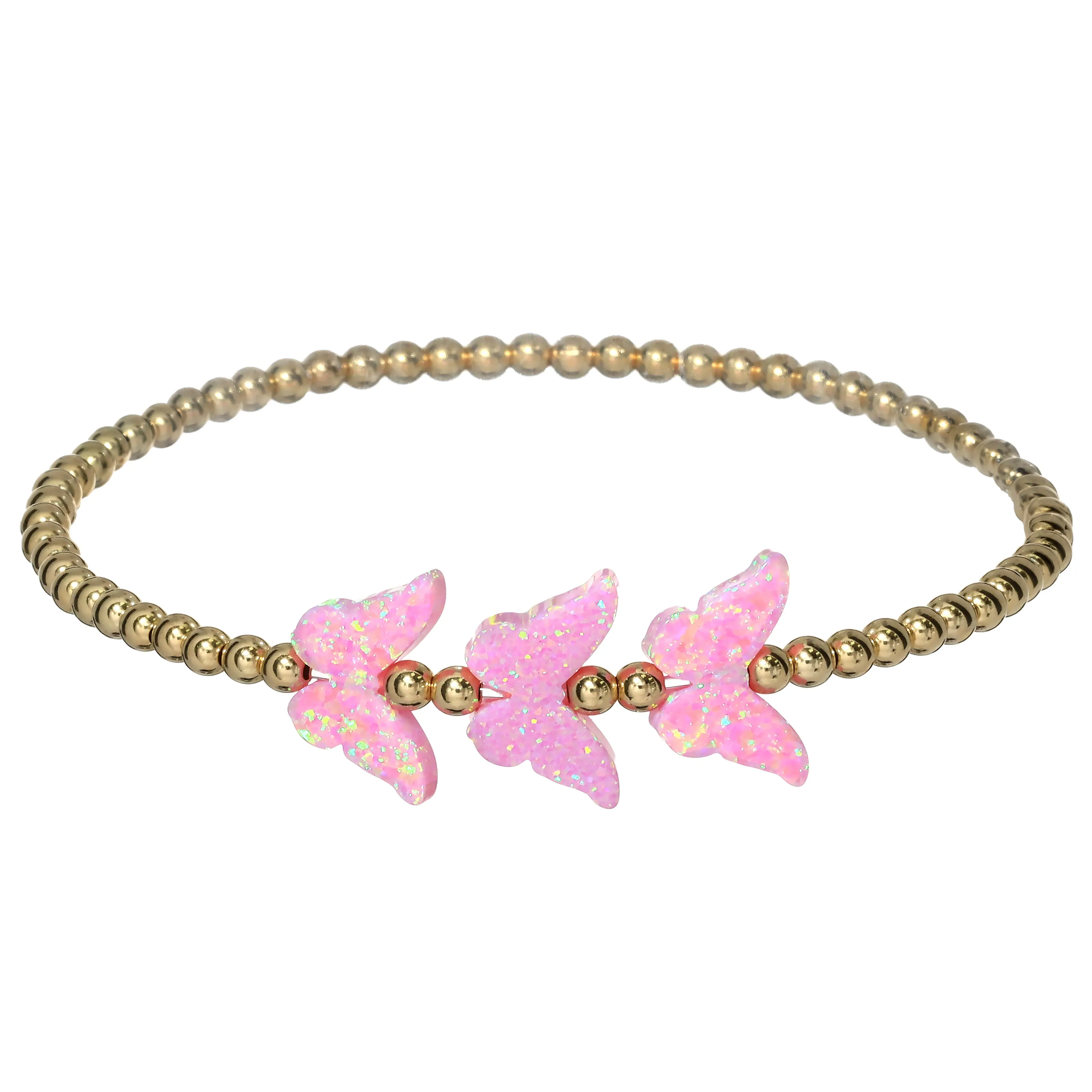 TRIPLE BUTTERFLY | Opal Charm and 14K Gold Filled Beads Bracelet
