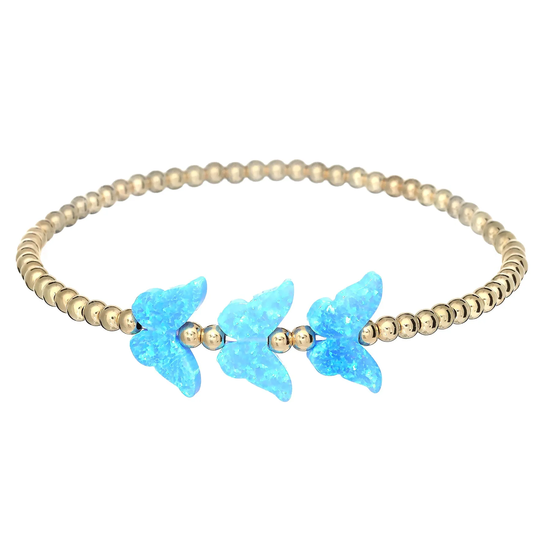 TRIPLE BUTTERFLY | Opal Charm and 14K Gold Filled Beads Bracelet
