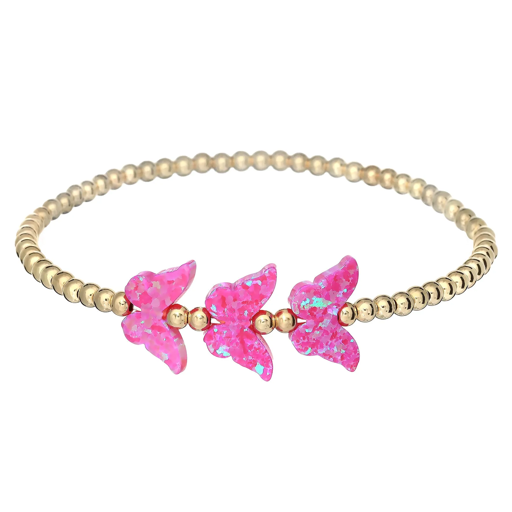 TRIPLE BUTTERFLY | Opal Charm and 14K Gold Filled Beads Bracelet