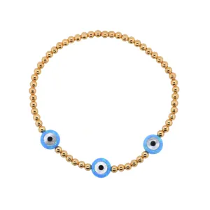 TRIPLE EVIL EYE | Opal Charm and 14K Gold Filled Beads Bracelet - Medium