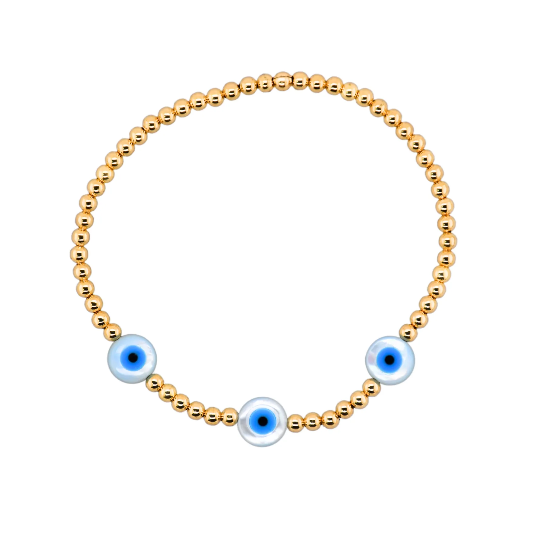 TRIPLE EVIL EYE | Opal Charm and 14K Gold Filled Beads Bracelet - Medium