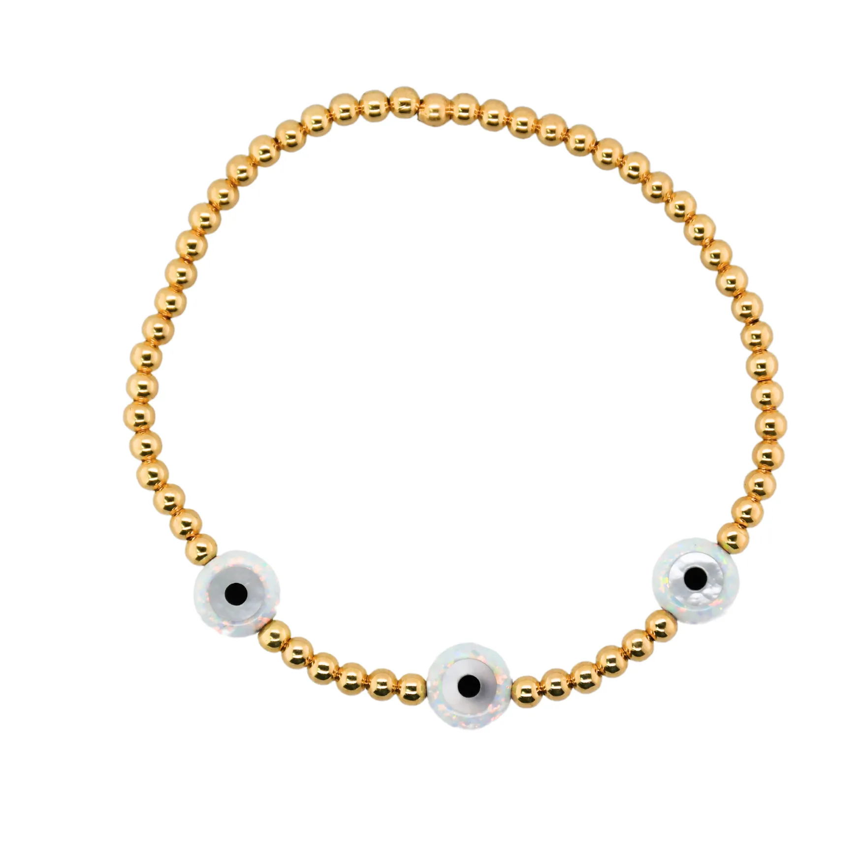 TRIPLE EVIL EYE | Opal Charm and 14K Gold Filled Beads Bracelet - Medium