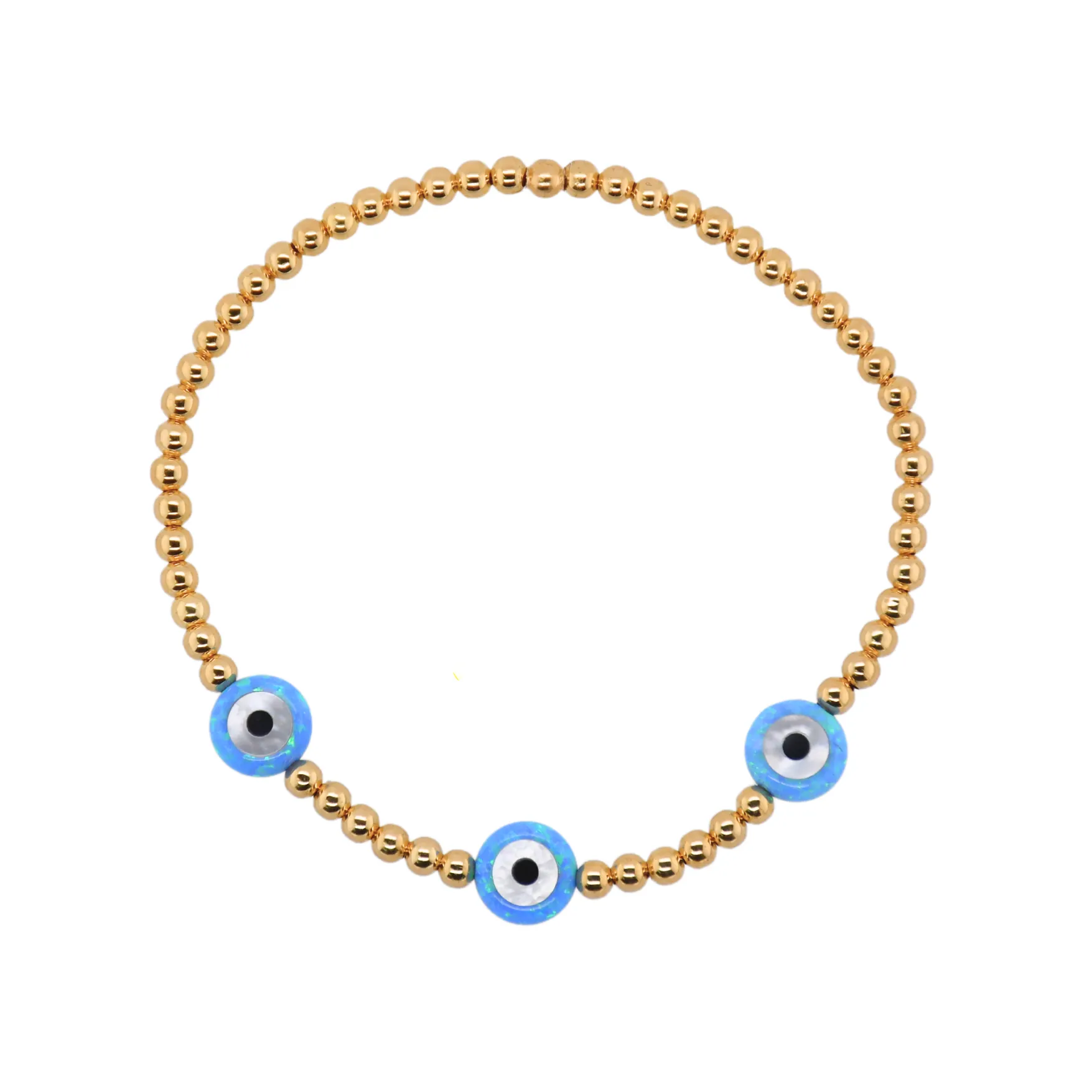 TRIPLE EVIL EYE | Opal Charm and 14K Gold Filled Beads Bracelet - Medium