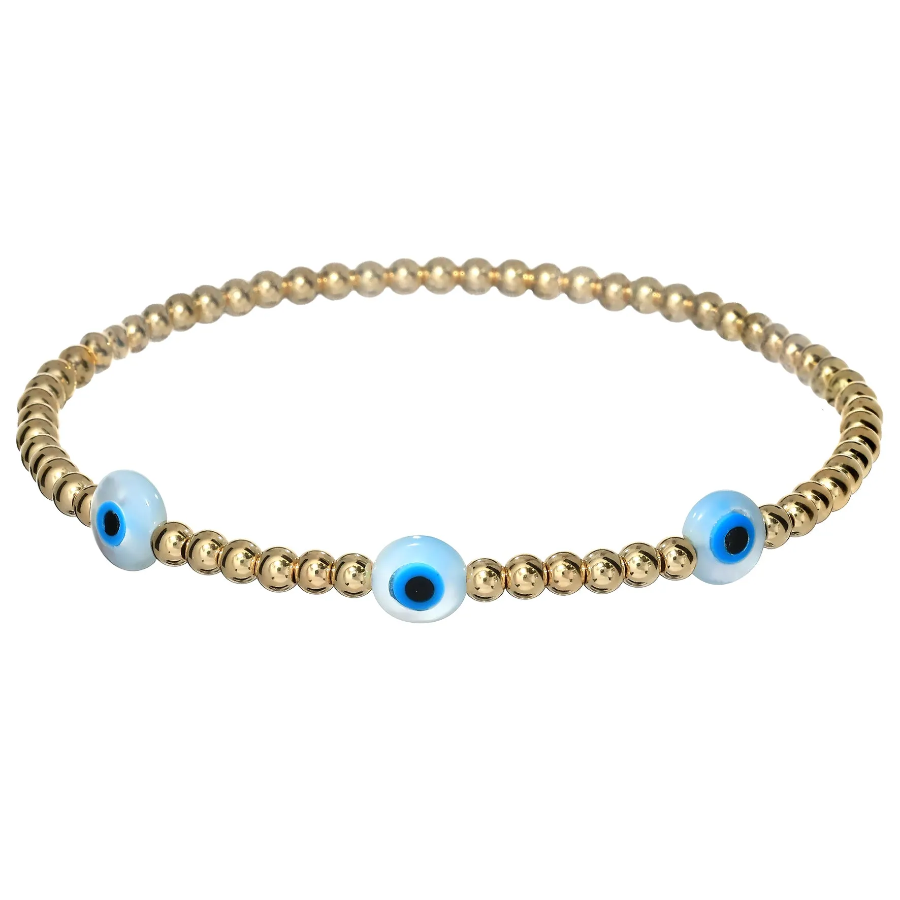 TRIPLE EVIL EYE | Opal Charm and 14K Gold Filled Beads Bracelet - Small