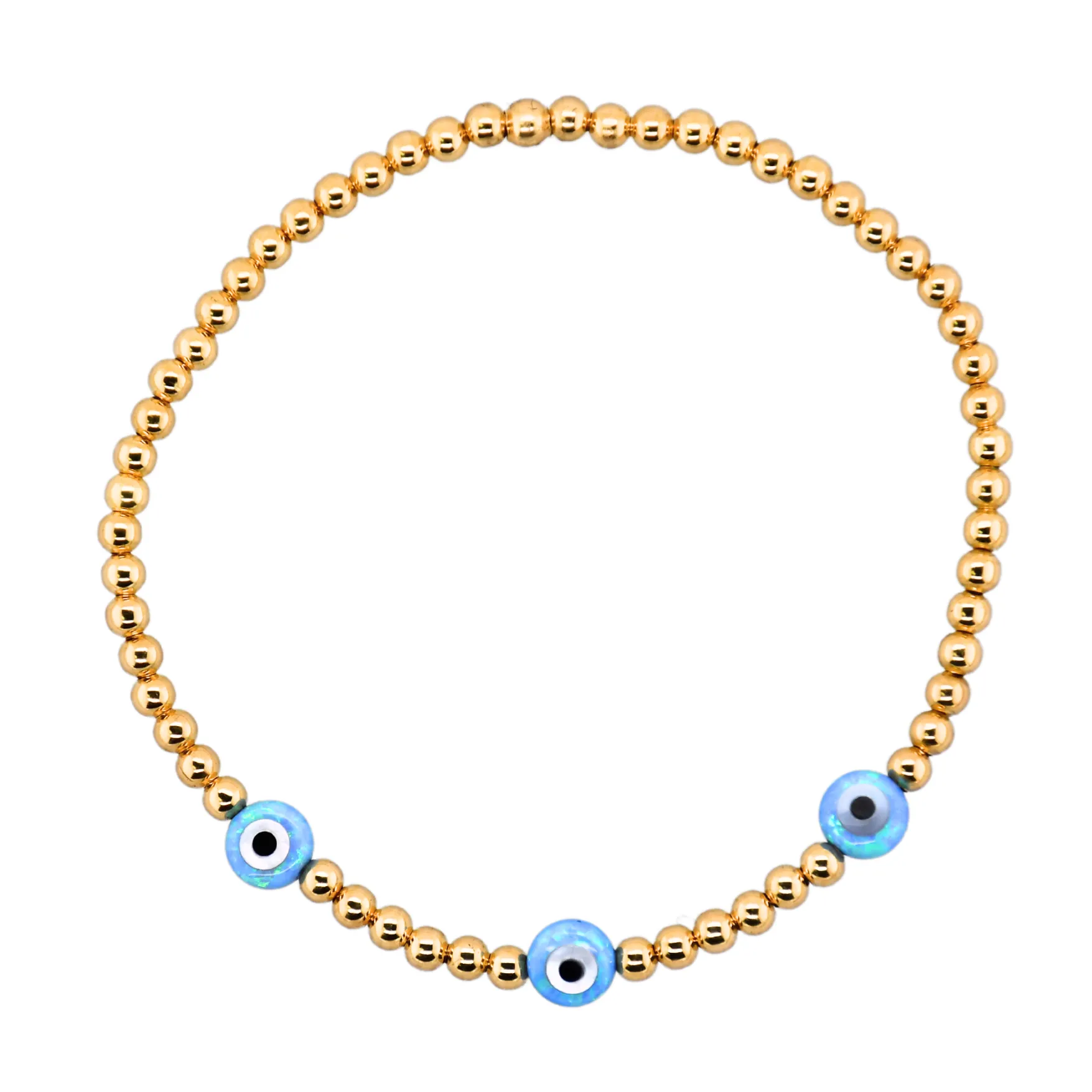 TRIPLE EVIL EYE | Opal Charm and 14K Gold Filled Beads Bracelet - Small