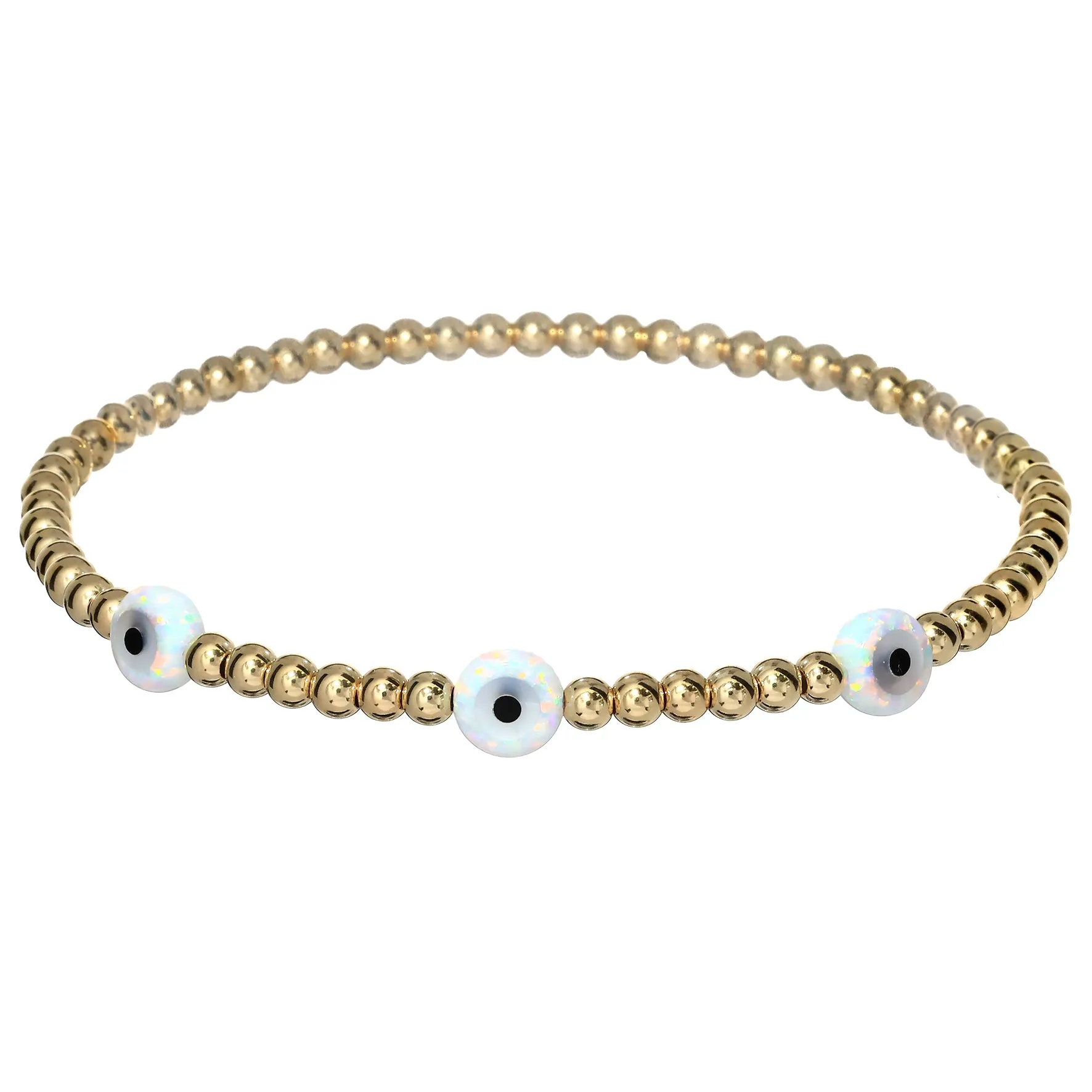 TRIPLE EVIL EYE | Opal Charm and 14K Gold Filled Beads Bracelet - Small
