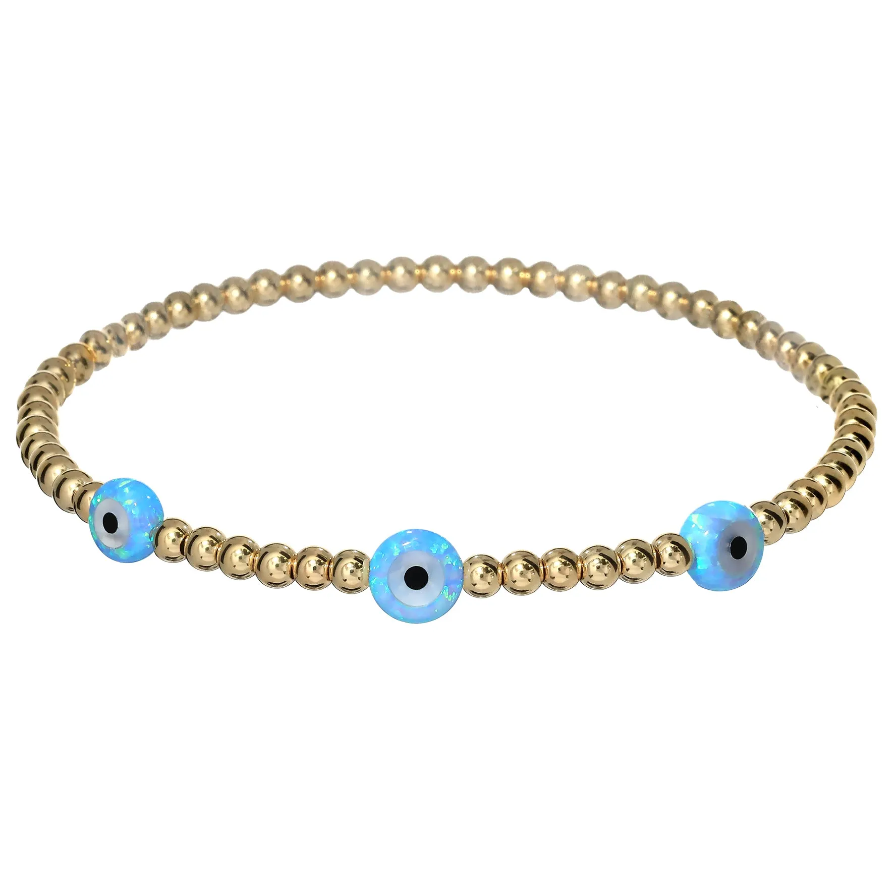 TRIPLE EVIL EYE | Opal Charm and 14K Gold Filled Beads Bracelet - Small