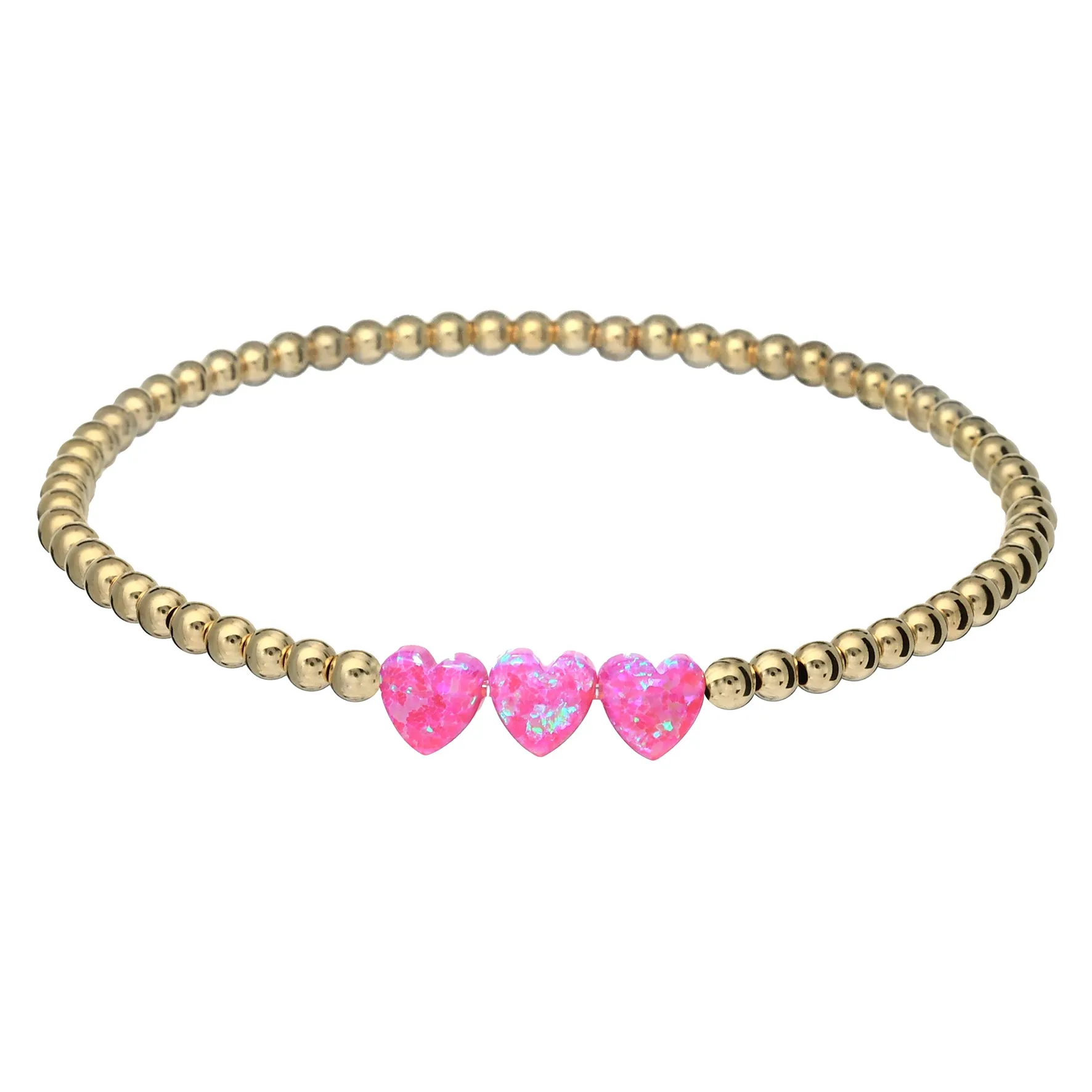 TRIPLE OPAL HEART | Opal Charm and 14K Gold Filled Beads Bracelet