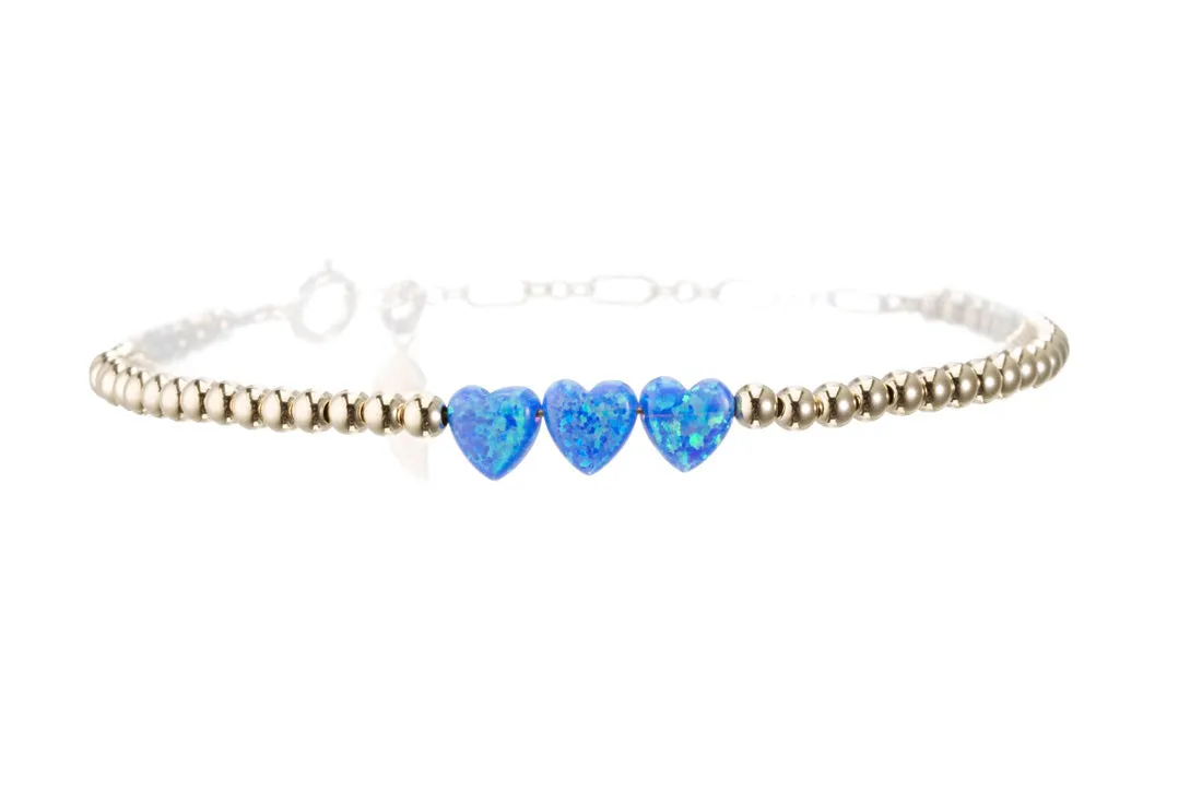 TRIPLE OPAL HEART | Opal Charm and 14K Gold Filled Beads Bracelet