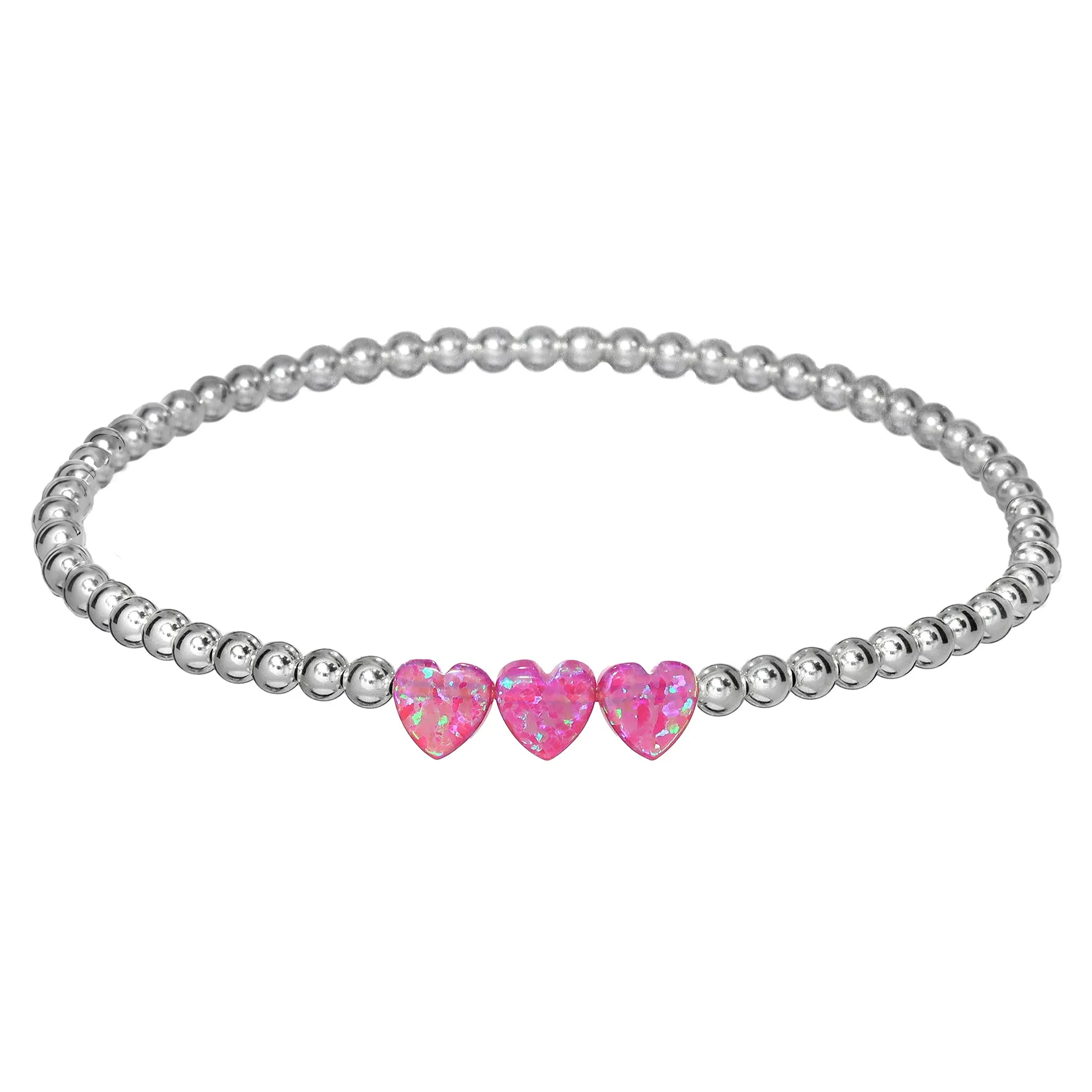 TRIPLE OPAL HEART | Opal Charm and 14K Gold Filled Beads Bracelet