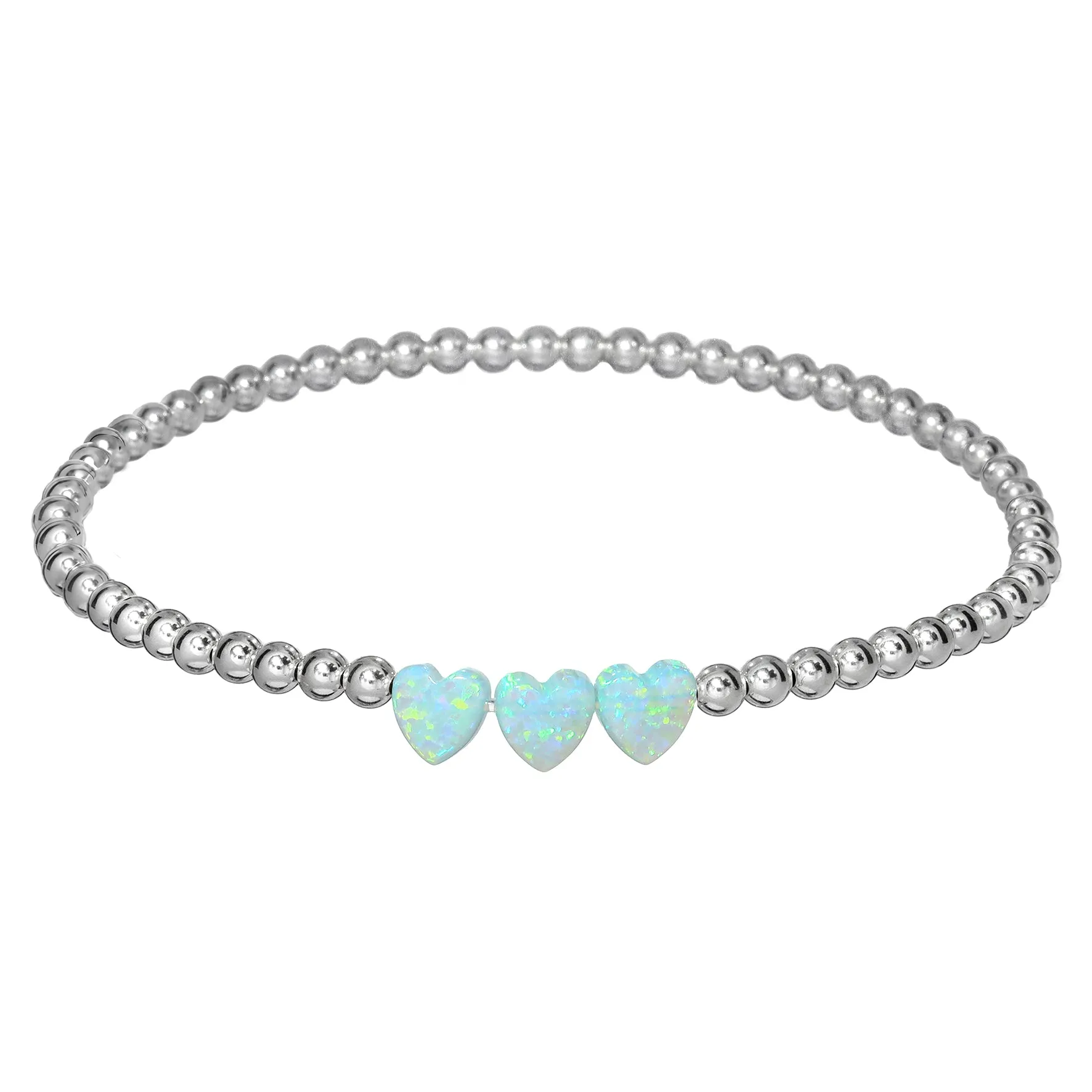 TRIPLE OPAL HEART | Opal Charm and 14K Gold Filled Beads Bracelet