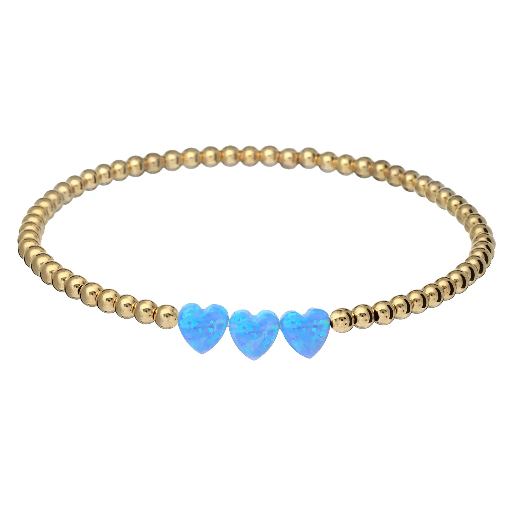 TRIPLE OPAL HEART | Opal Charm and 14K Gold Filled Beads Bracelet