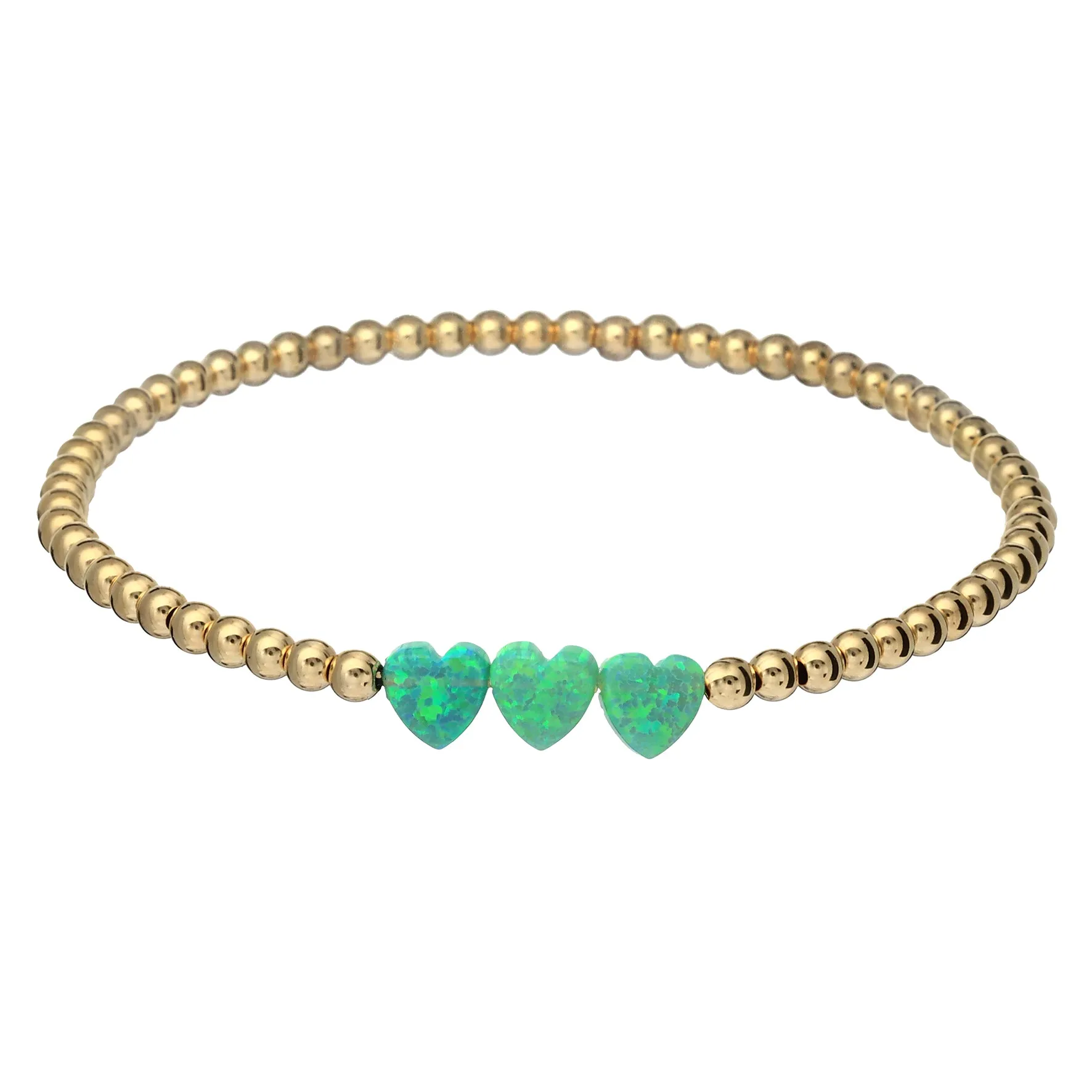 TRIPLE OPAL HEART | Opal Charm and 14K Gold Filled Beads Bracelet