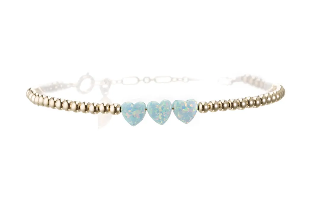 TRIPLE OPAL HEART | Opal Charm and 14K Gold Filled Beads Bracelet