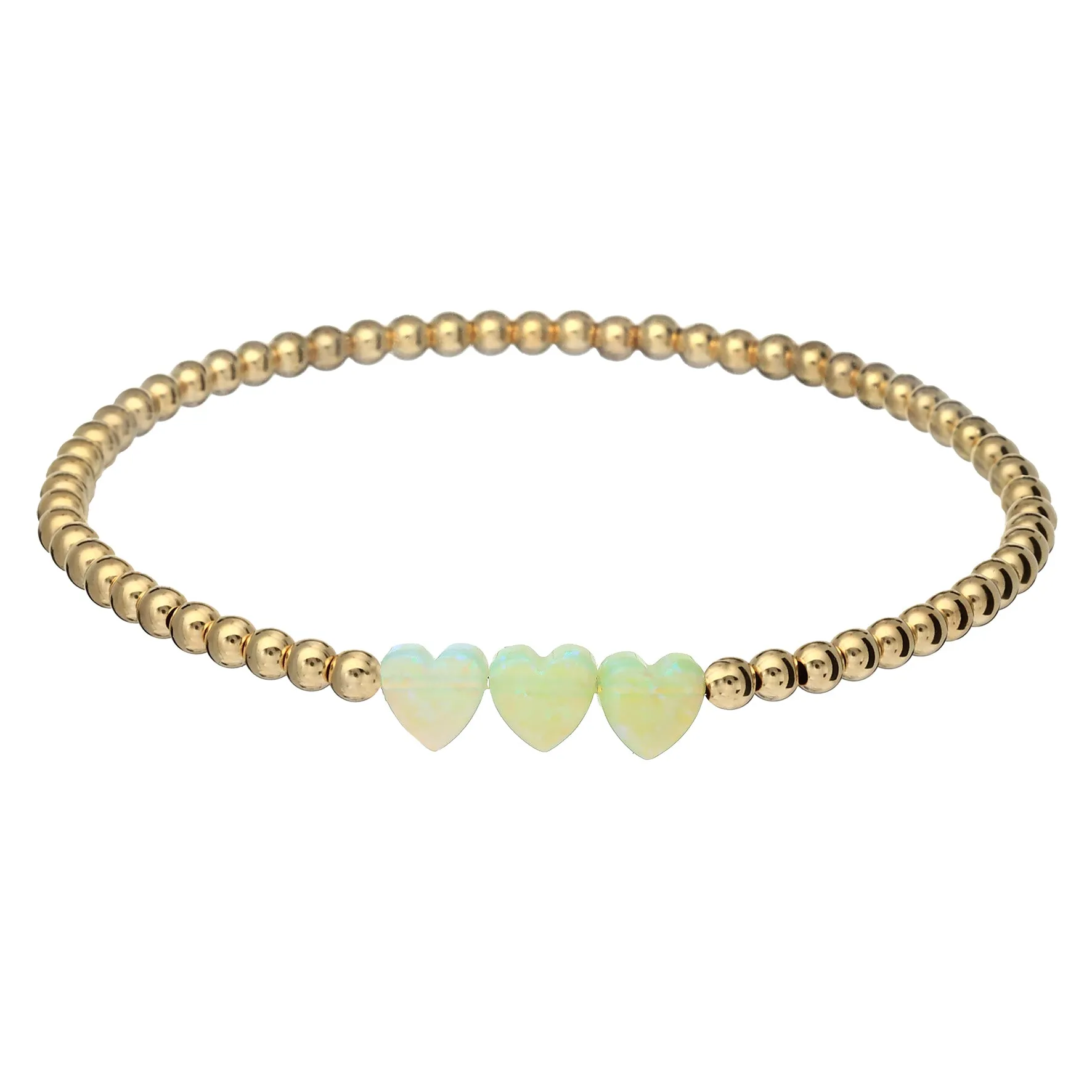 TRIPLE OPAL HEART | Opal Charm and 14K Gold Filled Beads Bracelet