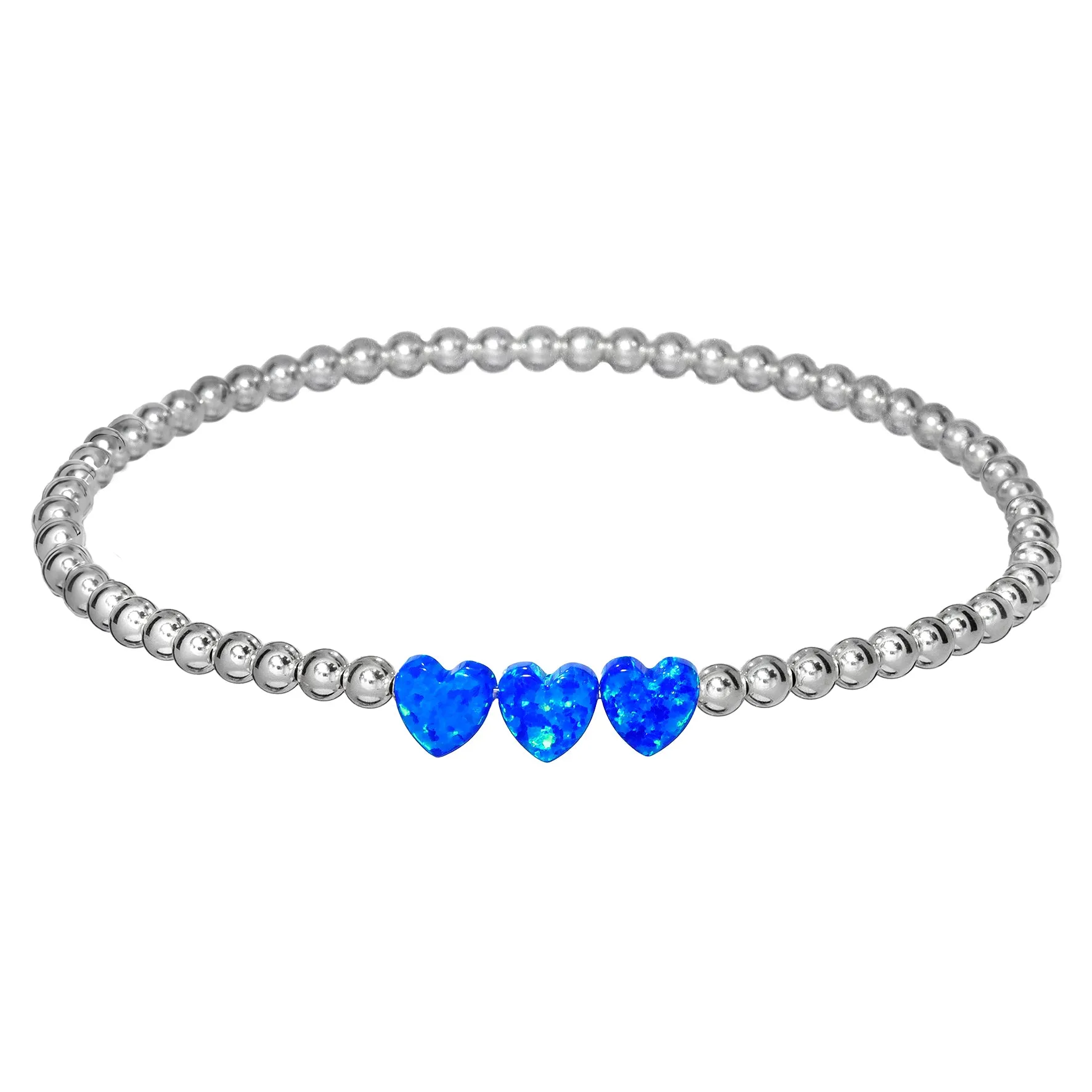 TRIPLE OPAL HEART | Opal Charm and 14K Gold Filled Beads Bracelet
