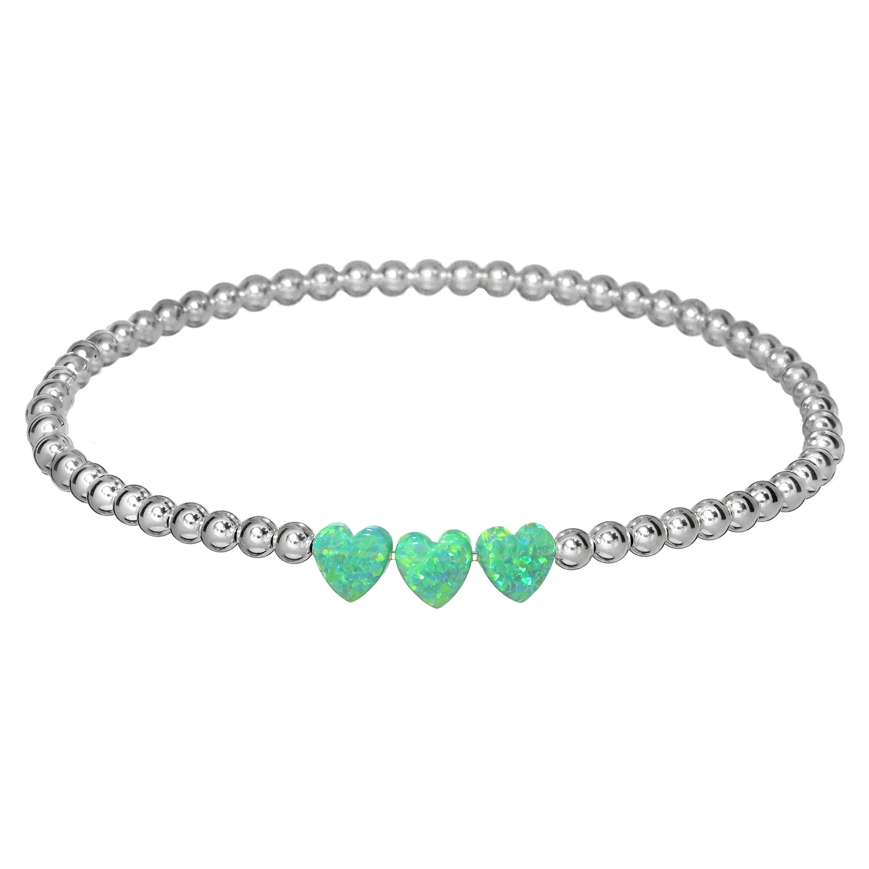TRIPLE OPAL HEART | Opal Charm and 14K Gold Filled Beads Bracelet