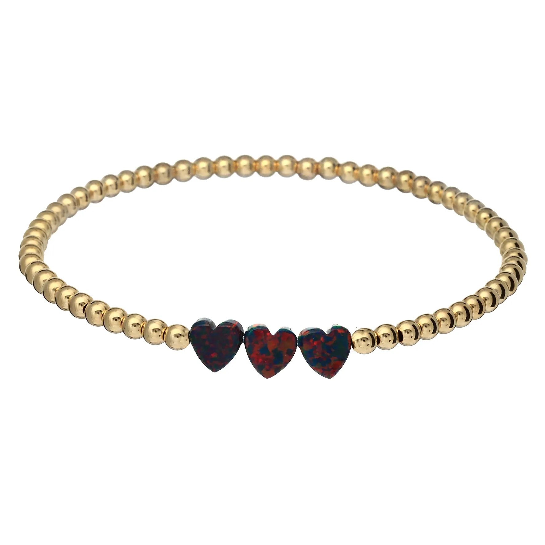 TRIPLE OPAL HEART | Opal Charm and 14K Gold Filled Beads Bracelet