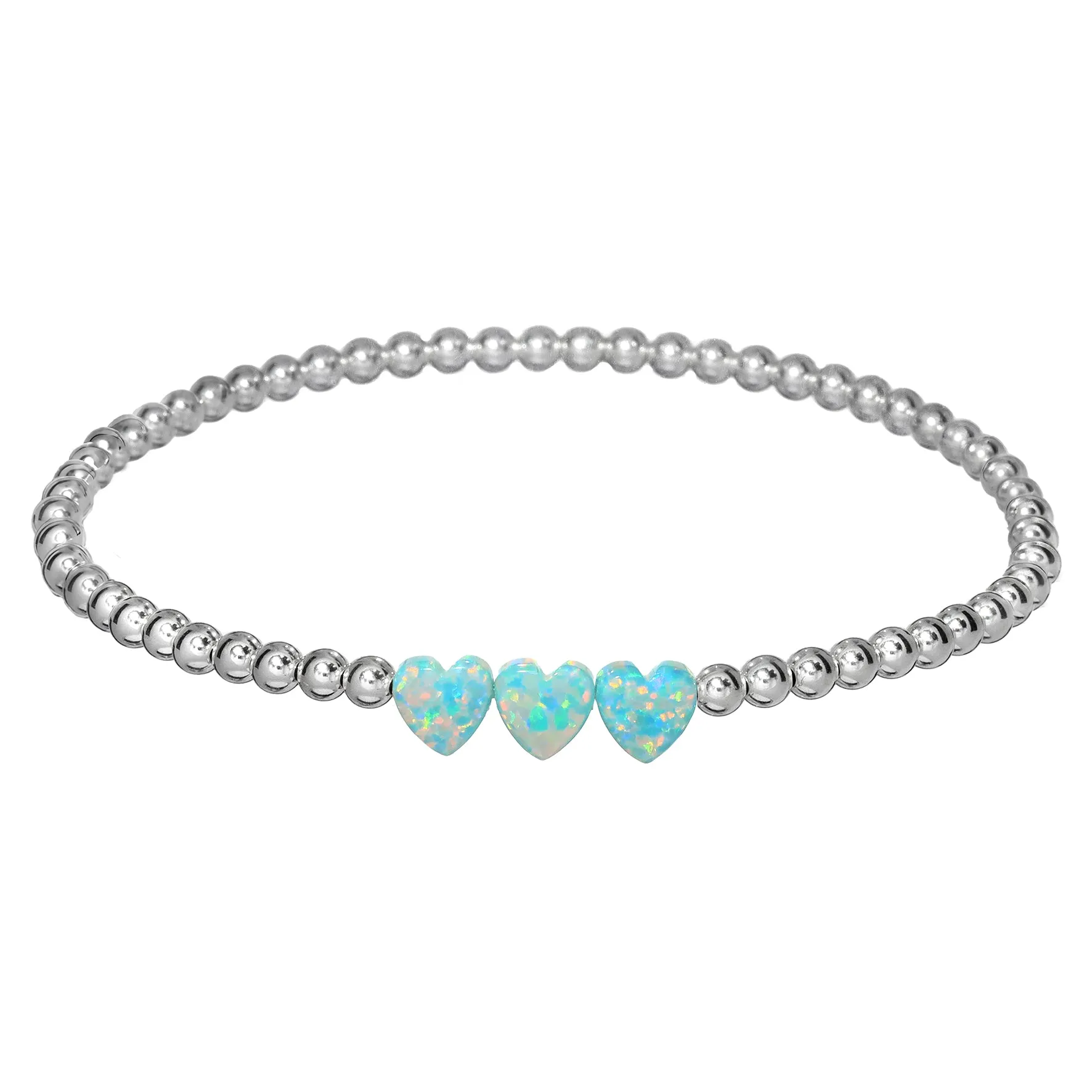TRIPLE OPAL HEART | Opal Charm and 14K Gold Filled Beads Bracelet