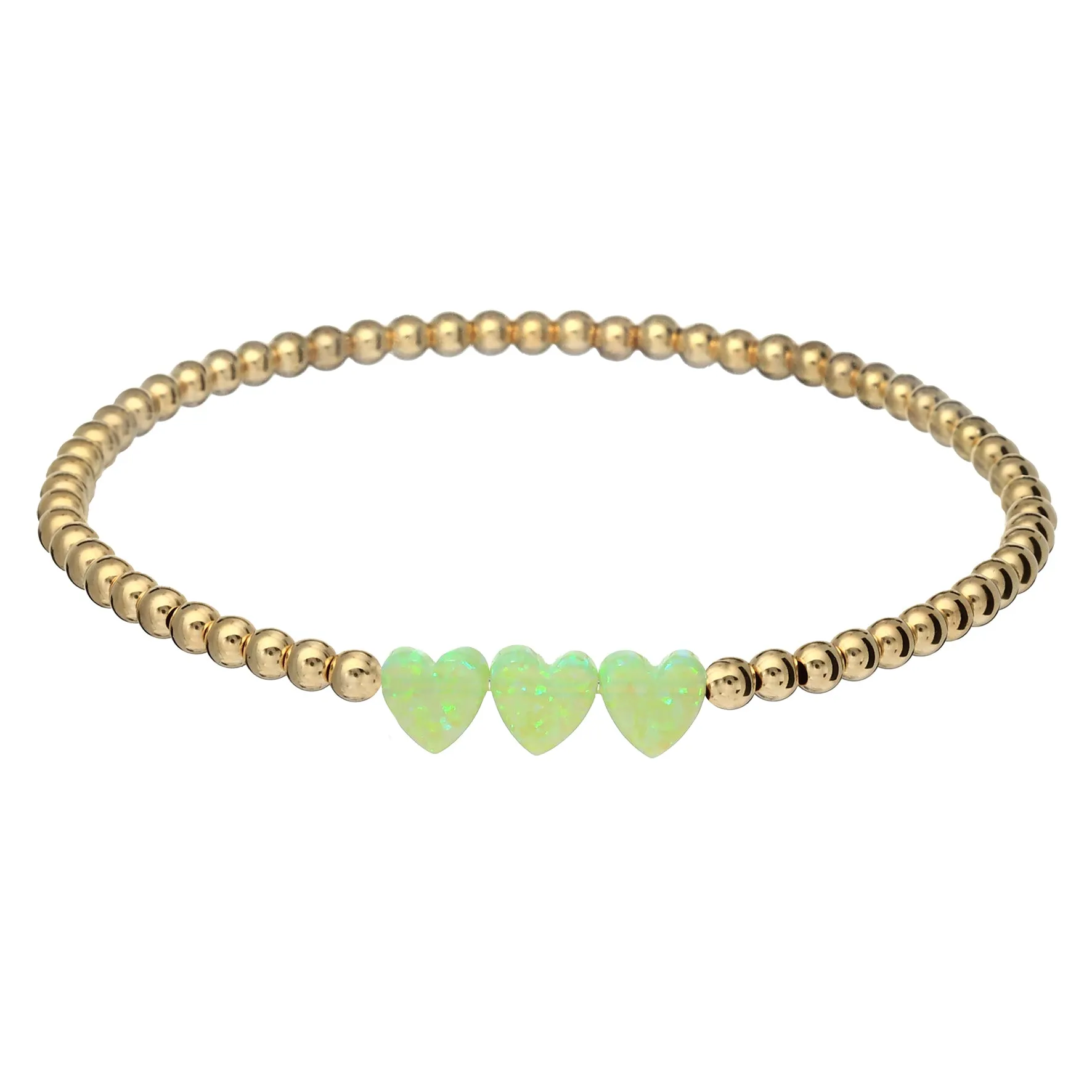 TRIPLE OPAL HEART | Opal Charm and 14K Gold Filled Beads Bracelet