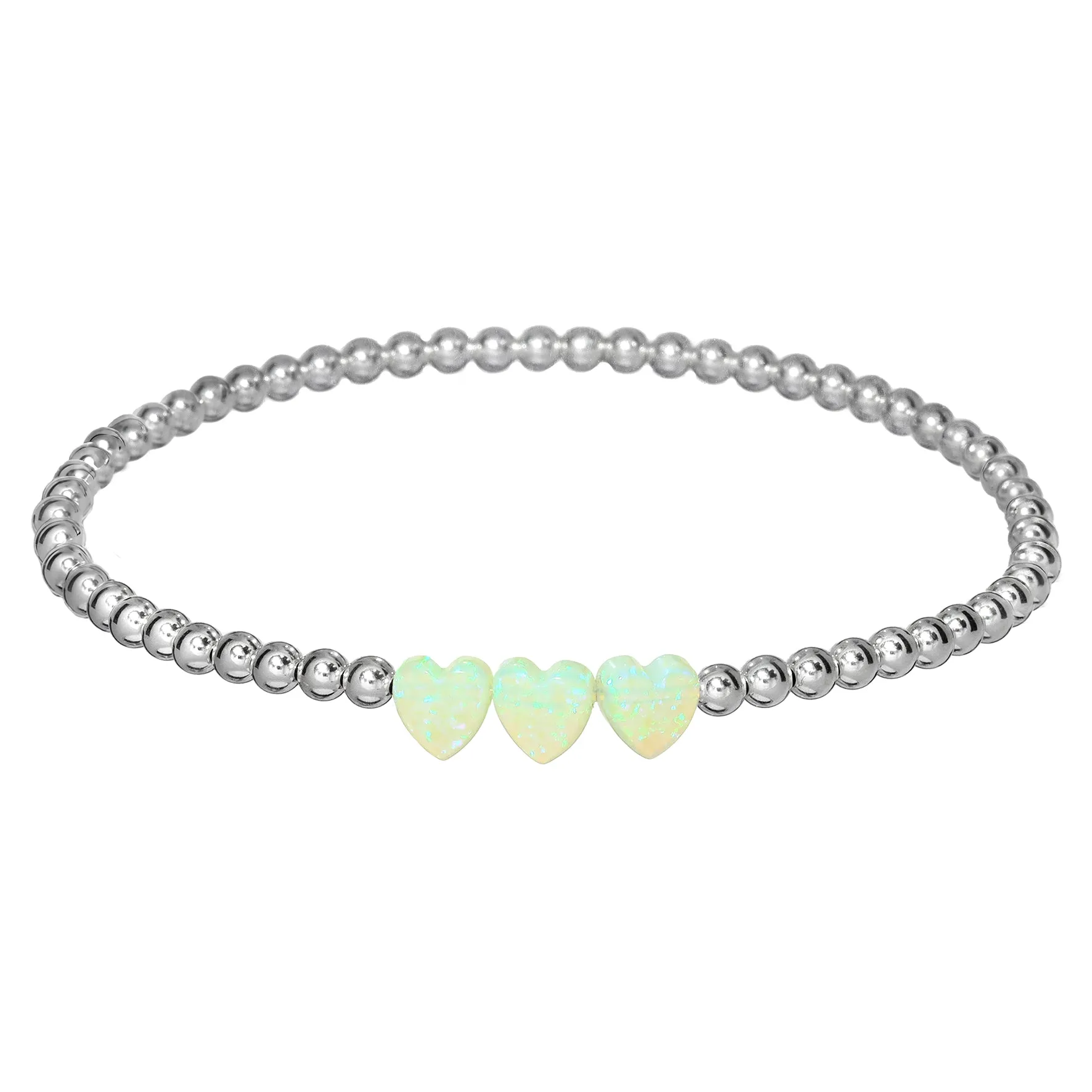TRIPLE OPAL HEART | Opal Charm and 14K Gold Filled Beads Bracelet