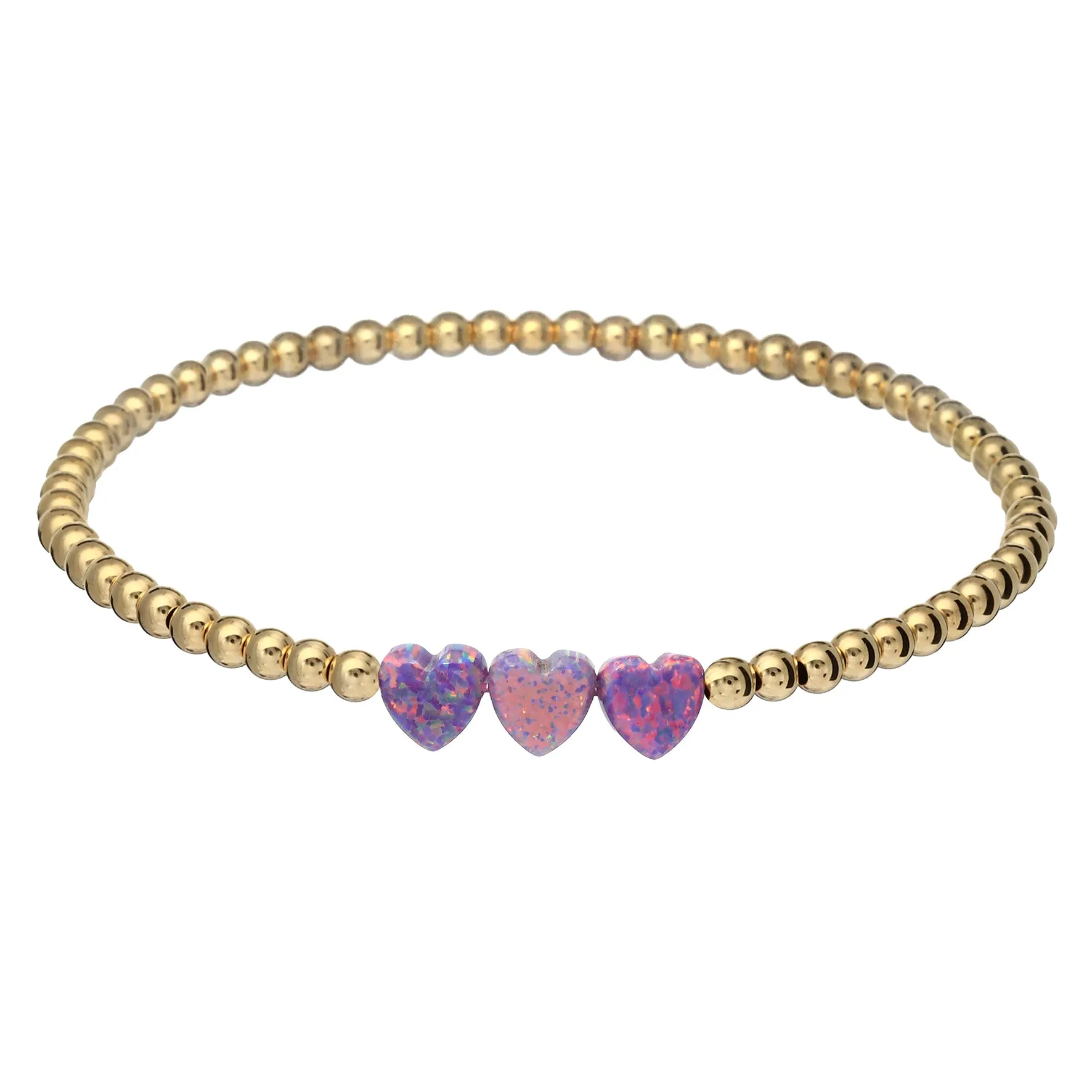TRIPLE OPAL HEART | Opal Charm and 14K Gold Filled Beads Bracelet