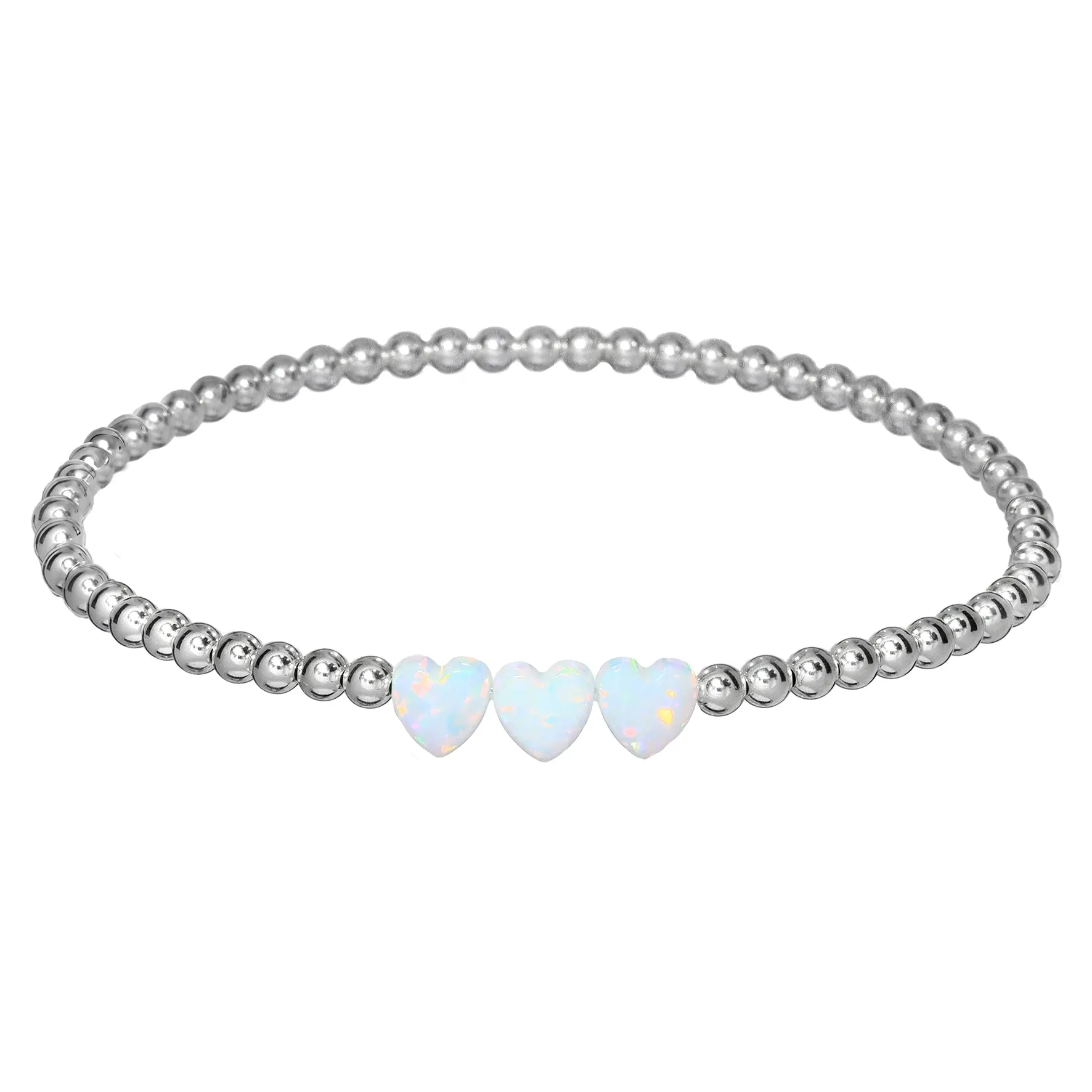 TRIPLE OPAL HEART | Opal Charm and 14K Gold Filled Beads Bracelet