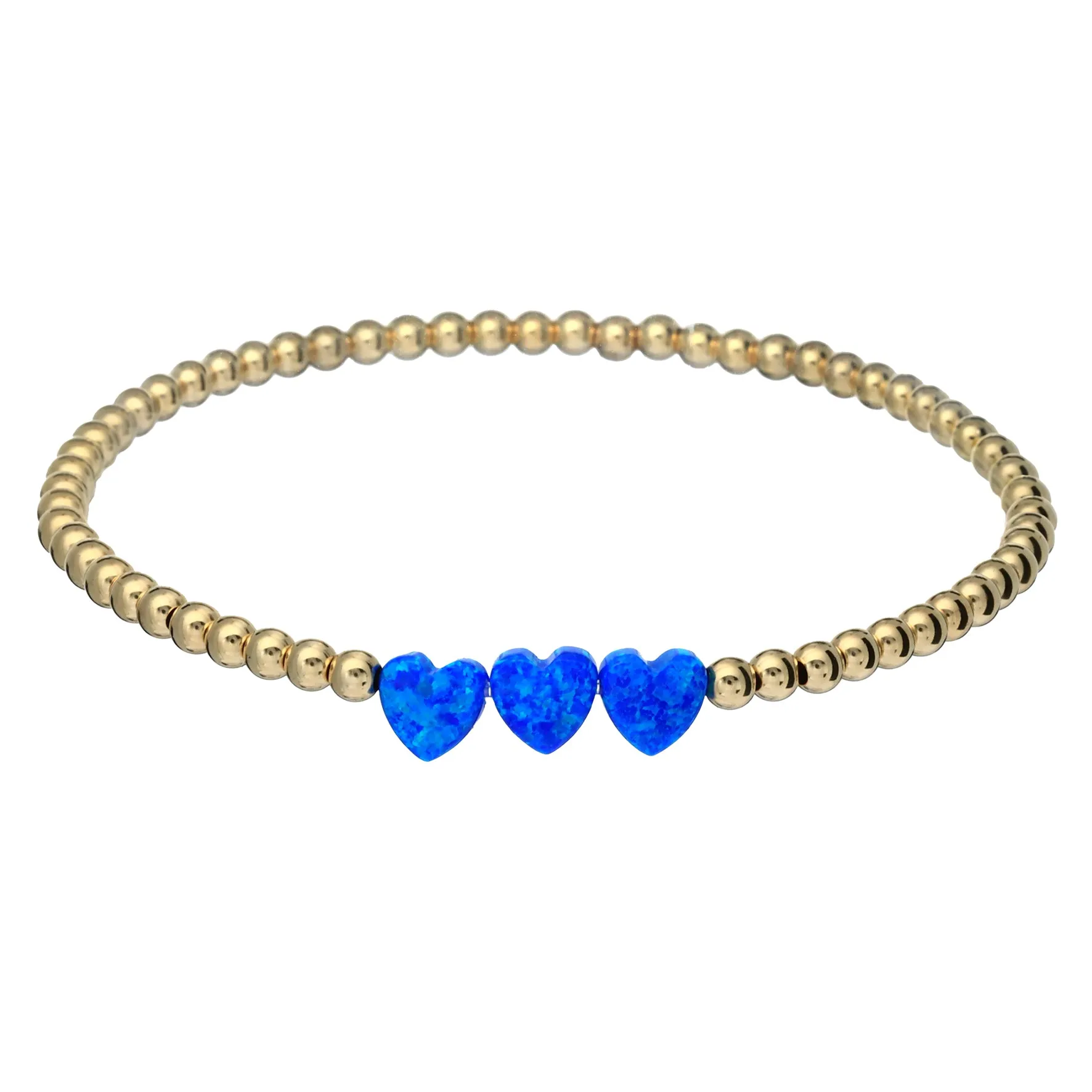 TRIPLE OPAL HEART | Opal Charm and 14K Gold Filled Beads Bracelet