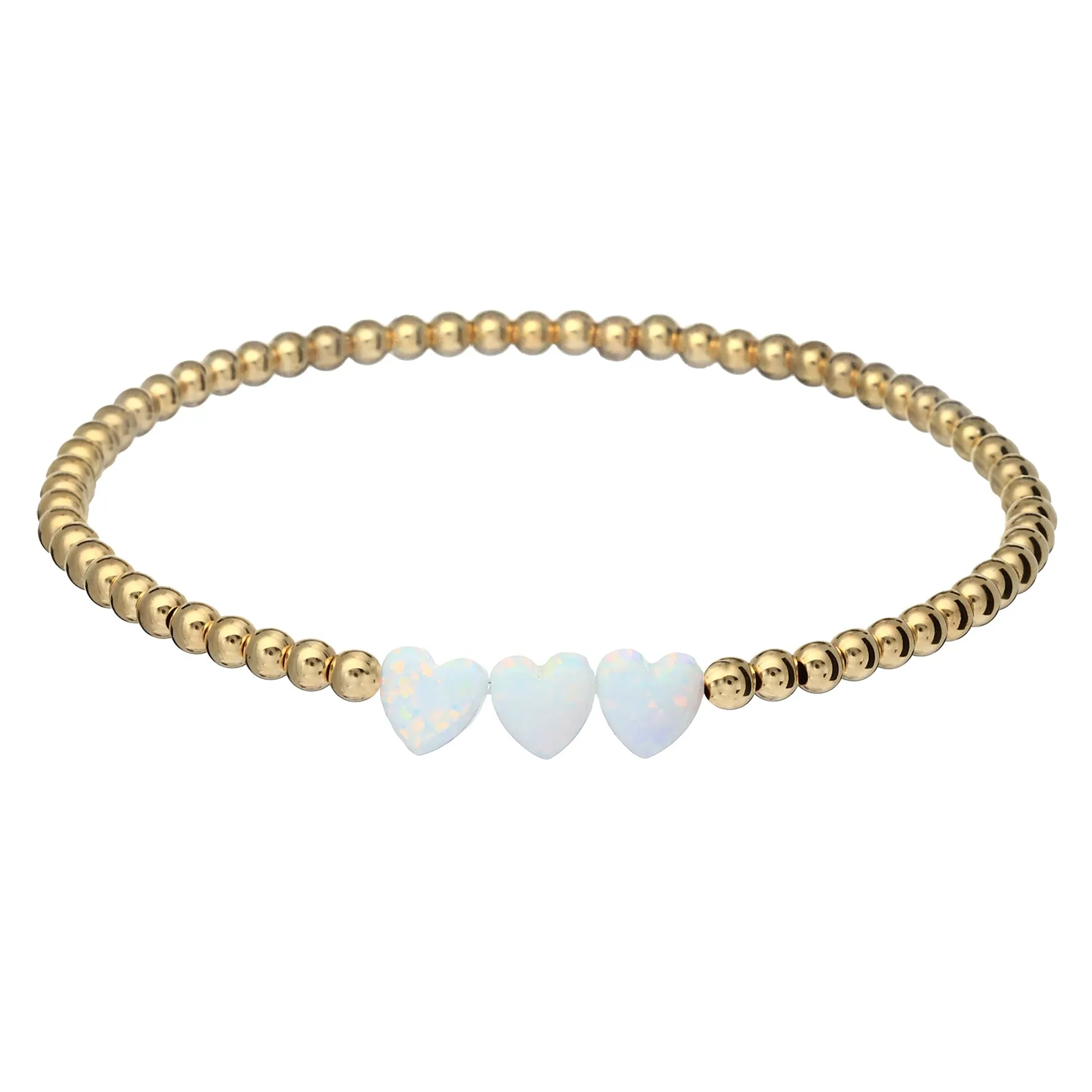 TRIPLE OPAL HEART | Opal Charm and 14K Gold Filled Beads Bracelet