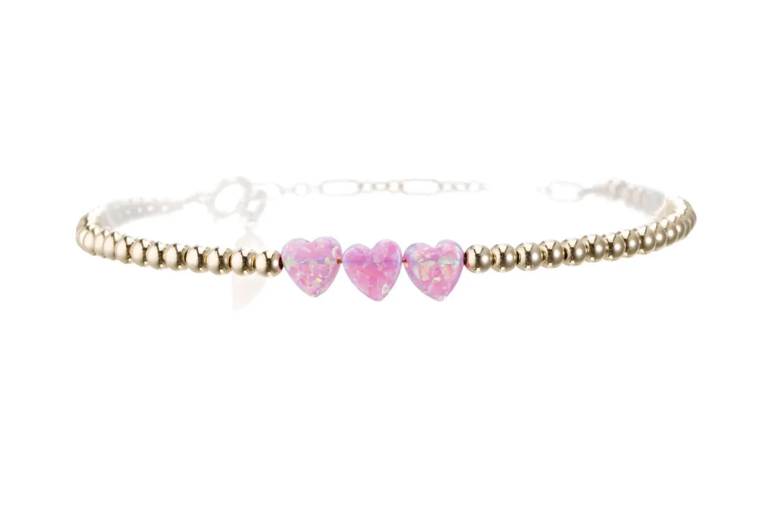 TRIPLE OPAL HEART | Opal Charm and 14K Gold Filled Beads Bracelet