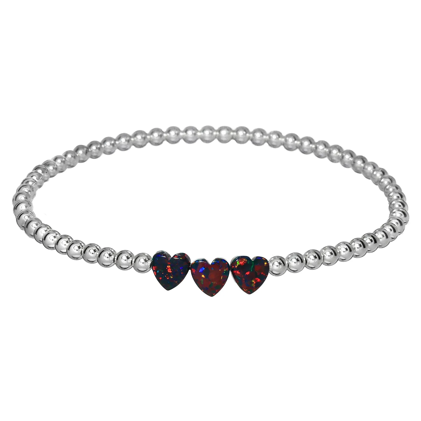 TRIPLE OPAL HEART | Opal Charm and 14K Gold Filled Beads Bracelet