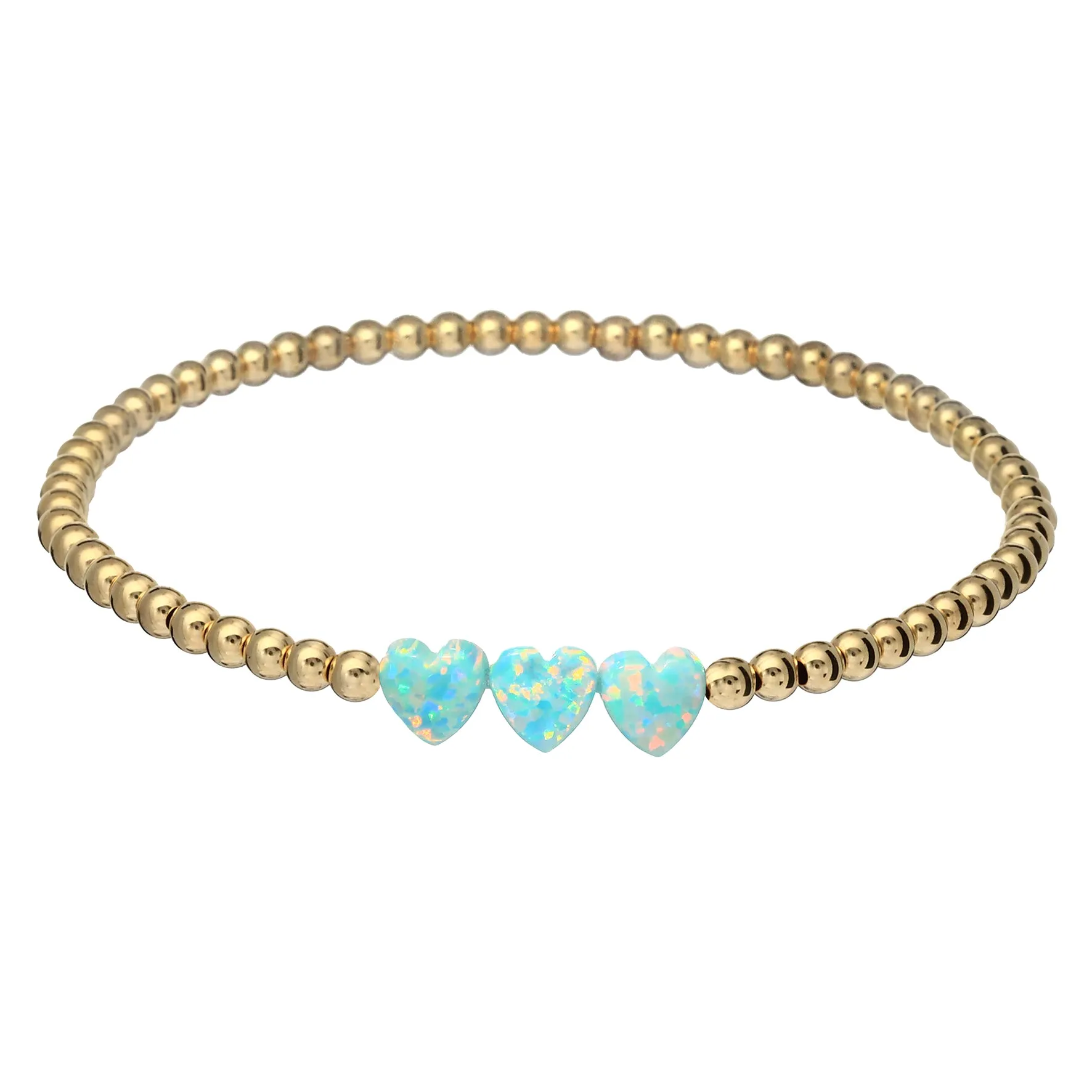 TRIPLE OPAL HEART | Opal Charm and 14K Gold Filled Beads Bracelet