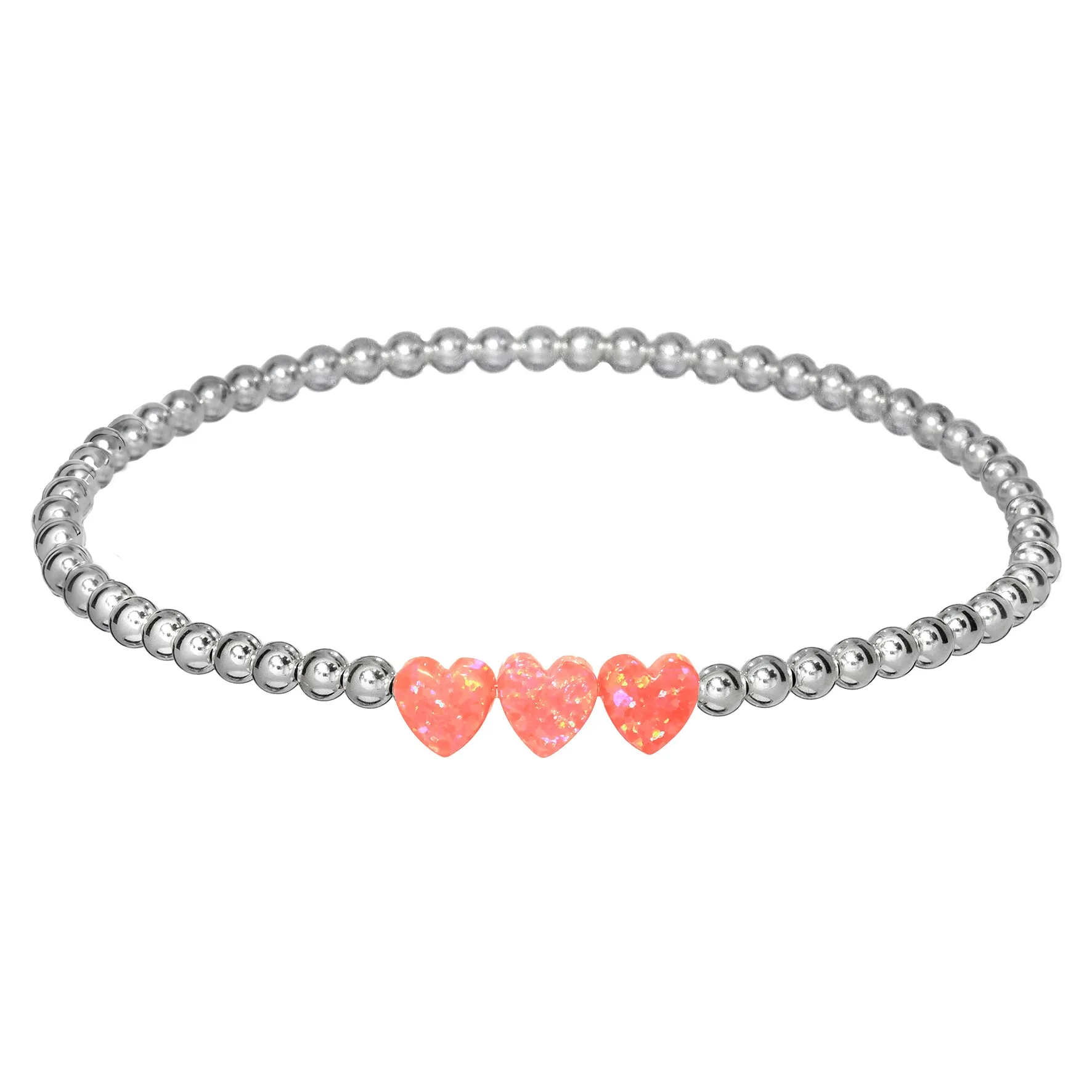TRIPLE OPAL HEART | Opal Charm and 14K Gold Filled Beads Bracelet