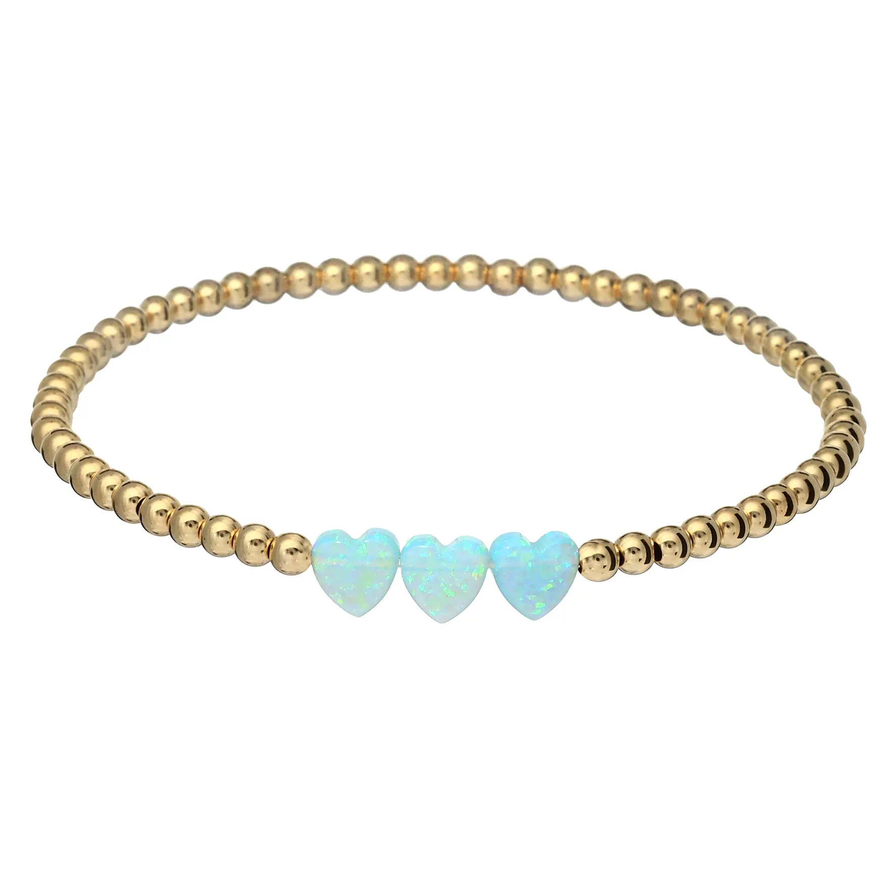 TRIPLE OPAL HEART | Opal Charm and 14K Gold Filled Beads Bracelet