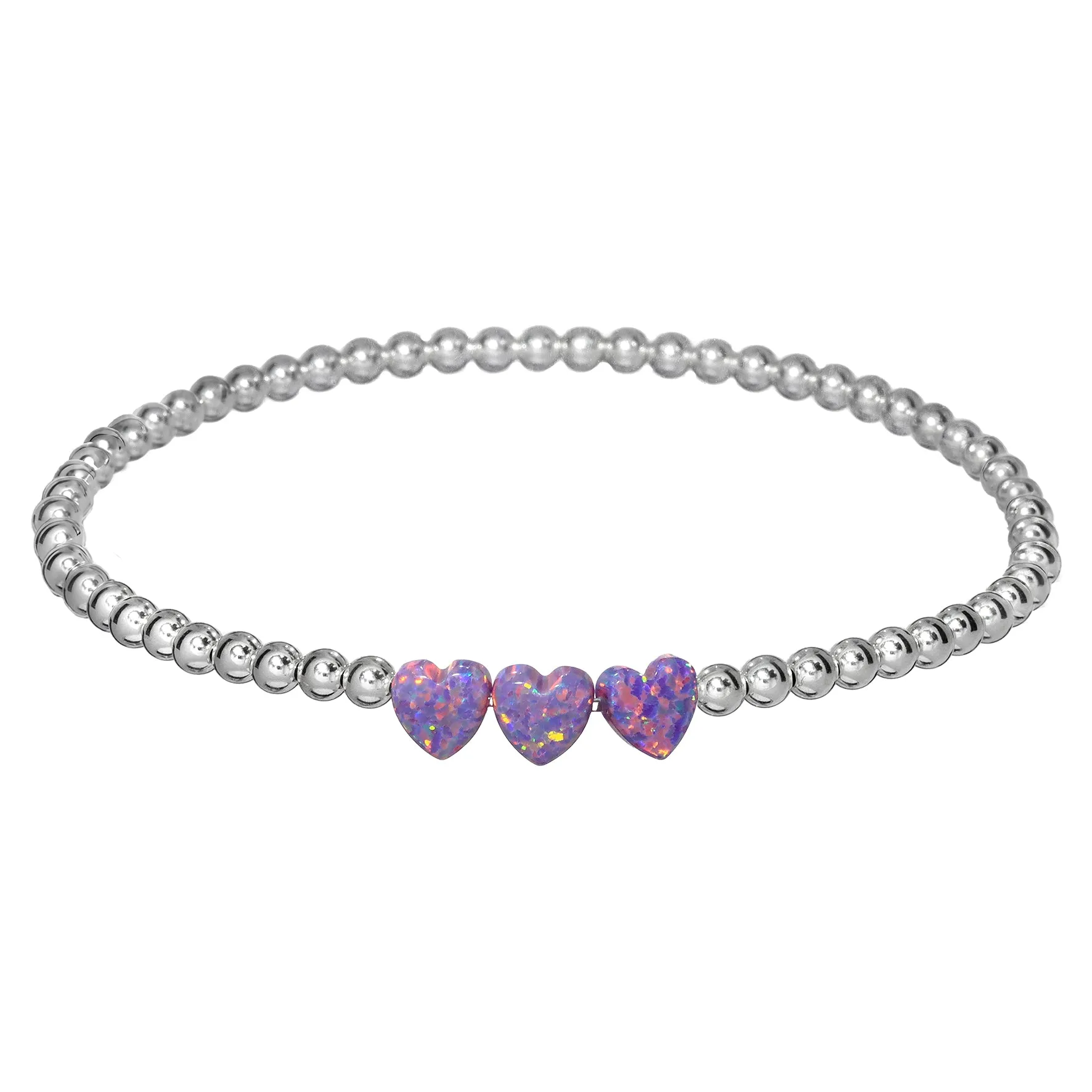 TRIPLE OPAL HEART | Opal Charm and 14K Gold Filled Beads Bracelet