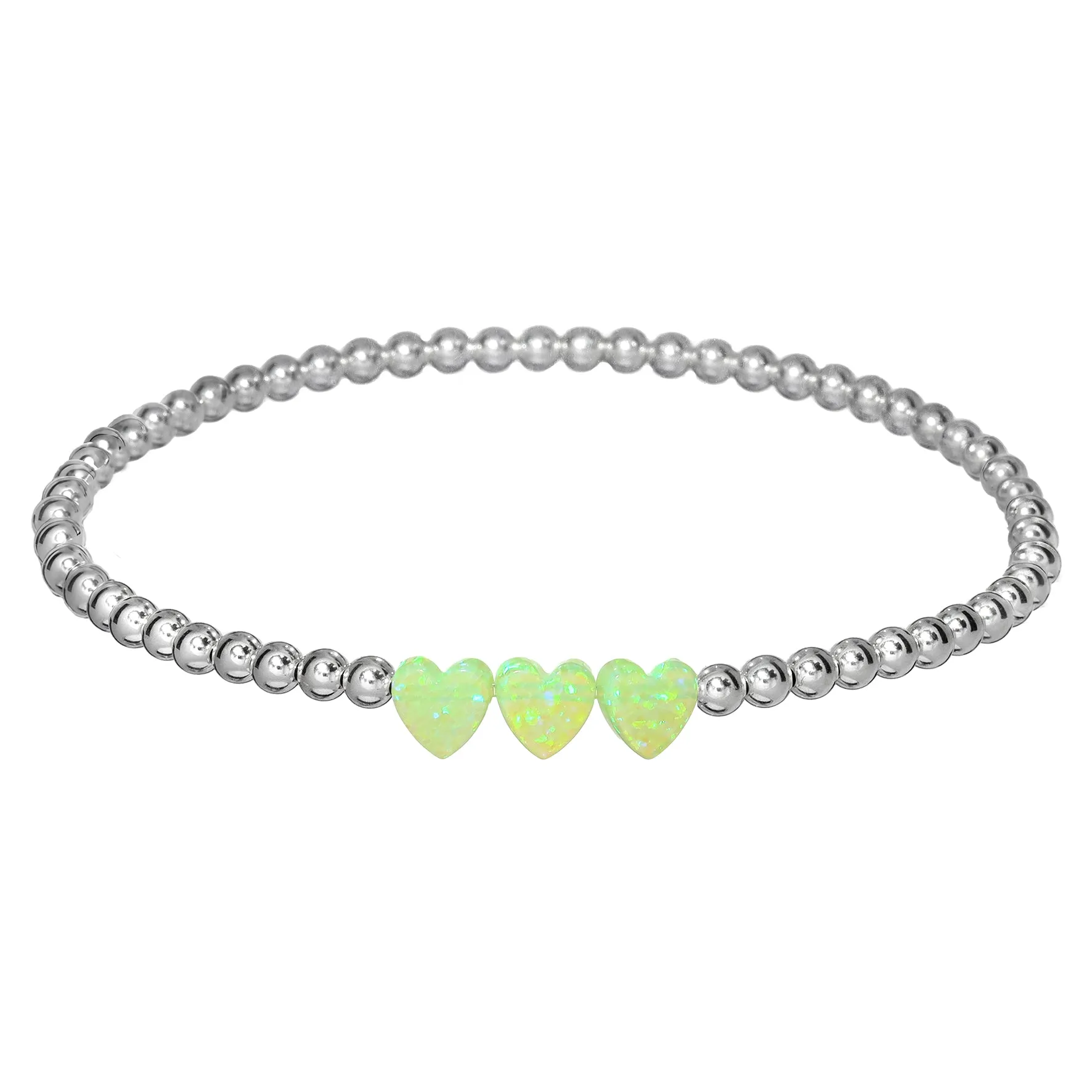 TRIPLE OPAL HEART | Opal Charm and 14K Gold Filled Beads Bracelet