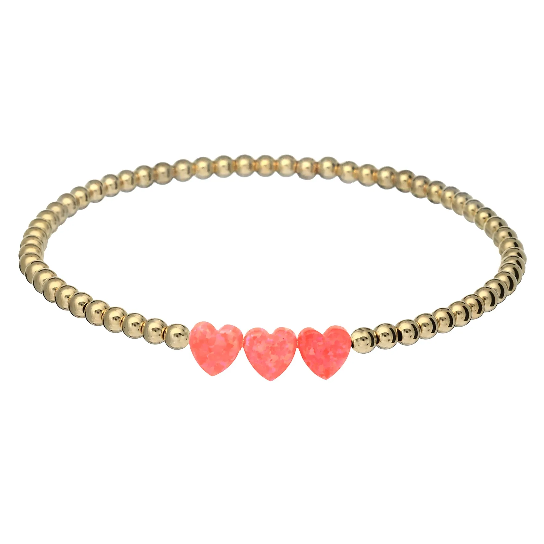 TRIPLE OPAL HEART | Opal Charm and 14K Gold Filled Beads Bracelet