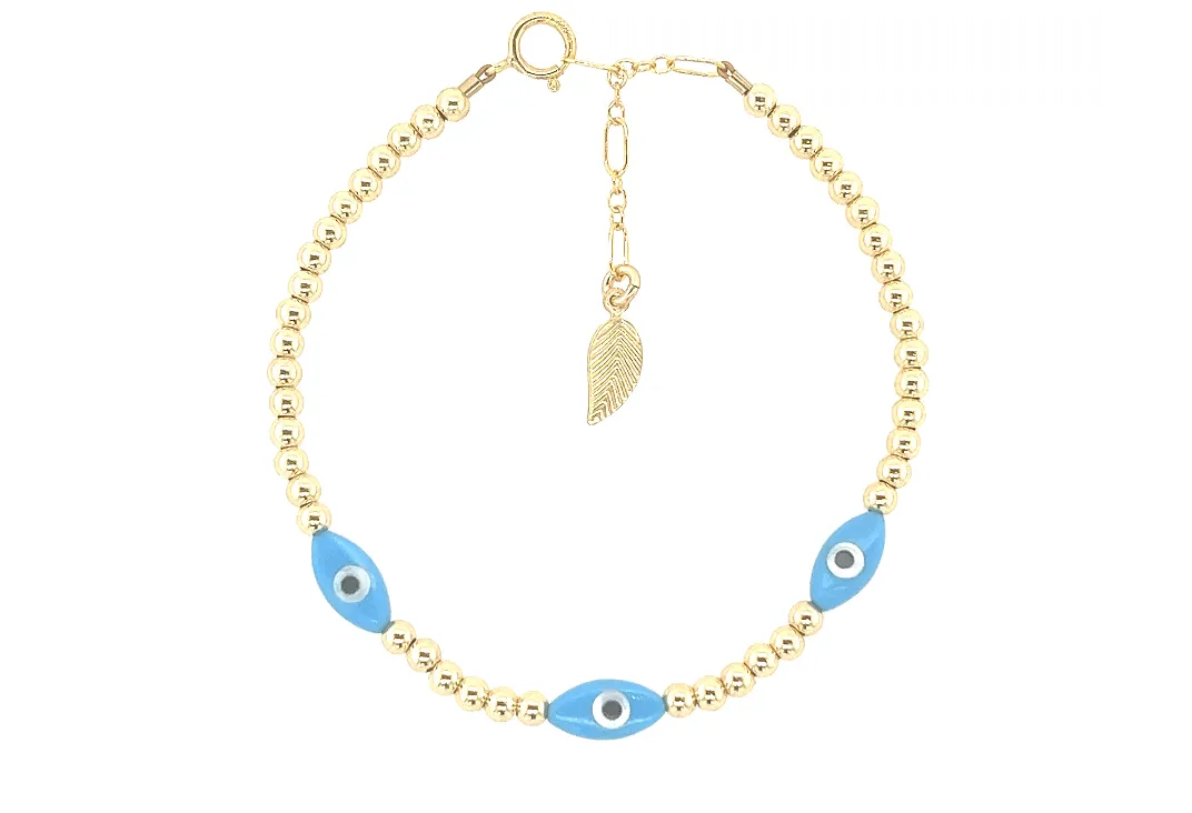 TRIPLE OVAL EVIL EYE | Opal Charm and 14K Gold Filled Beads Bracelet