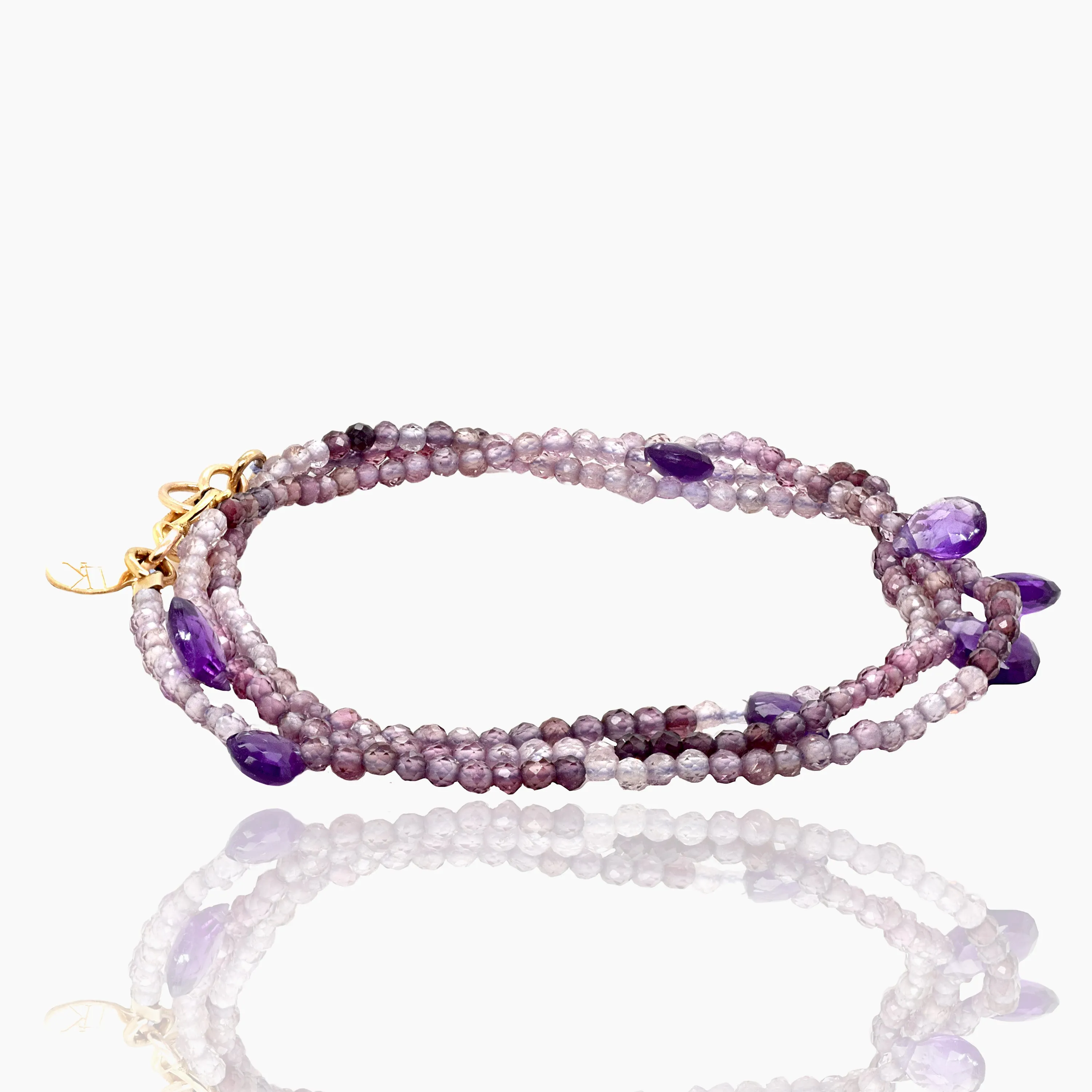 Triple Wrap Purple Shaded SpinelAmethyst Bracelet/Necklace