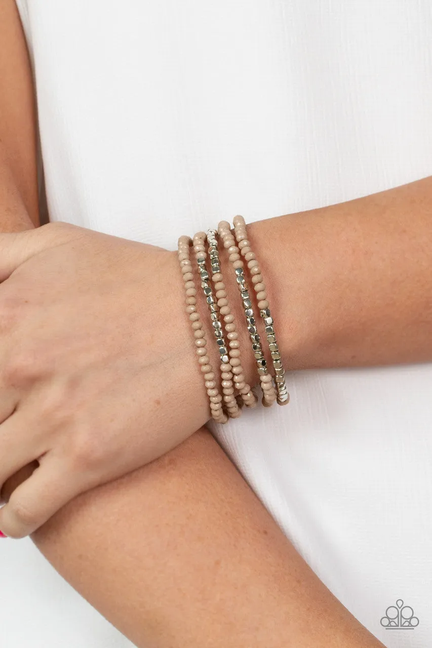 Tulum Trek - Brown - Faceted and Silver Cube Bead Paparazzi Stretchy Bracelet